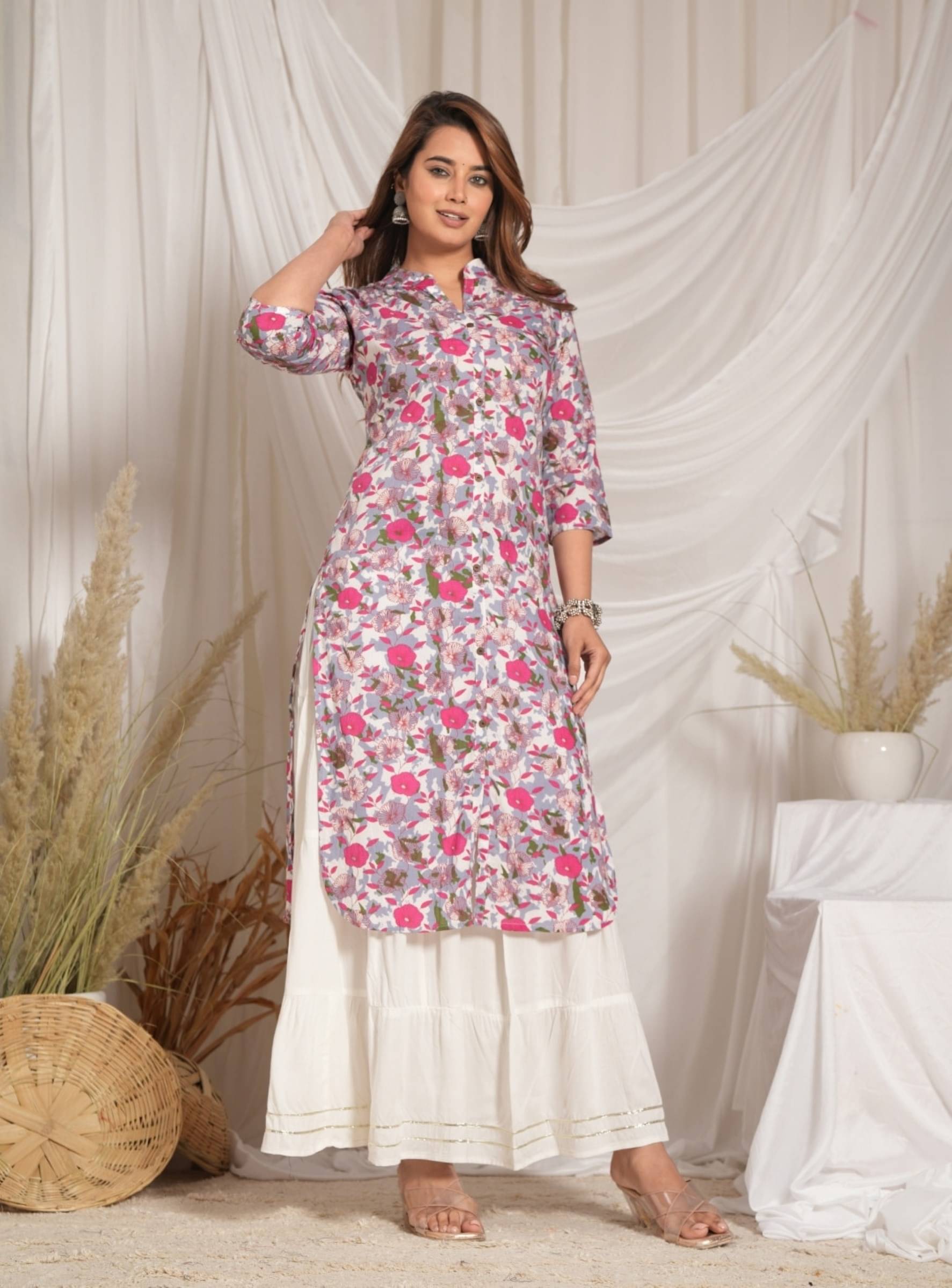     			jain creation Women's Cotton Printed Kurti With Skirt ( Pink )