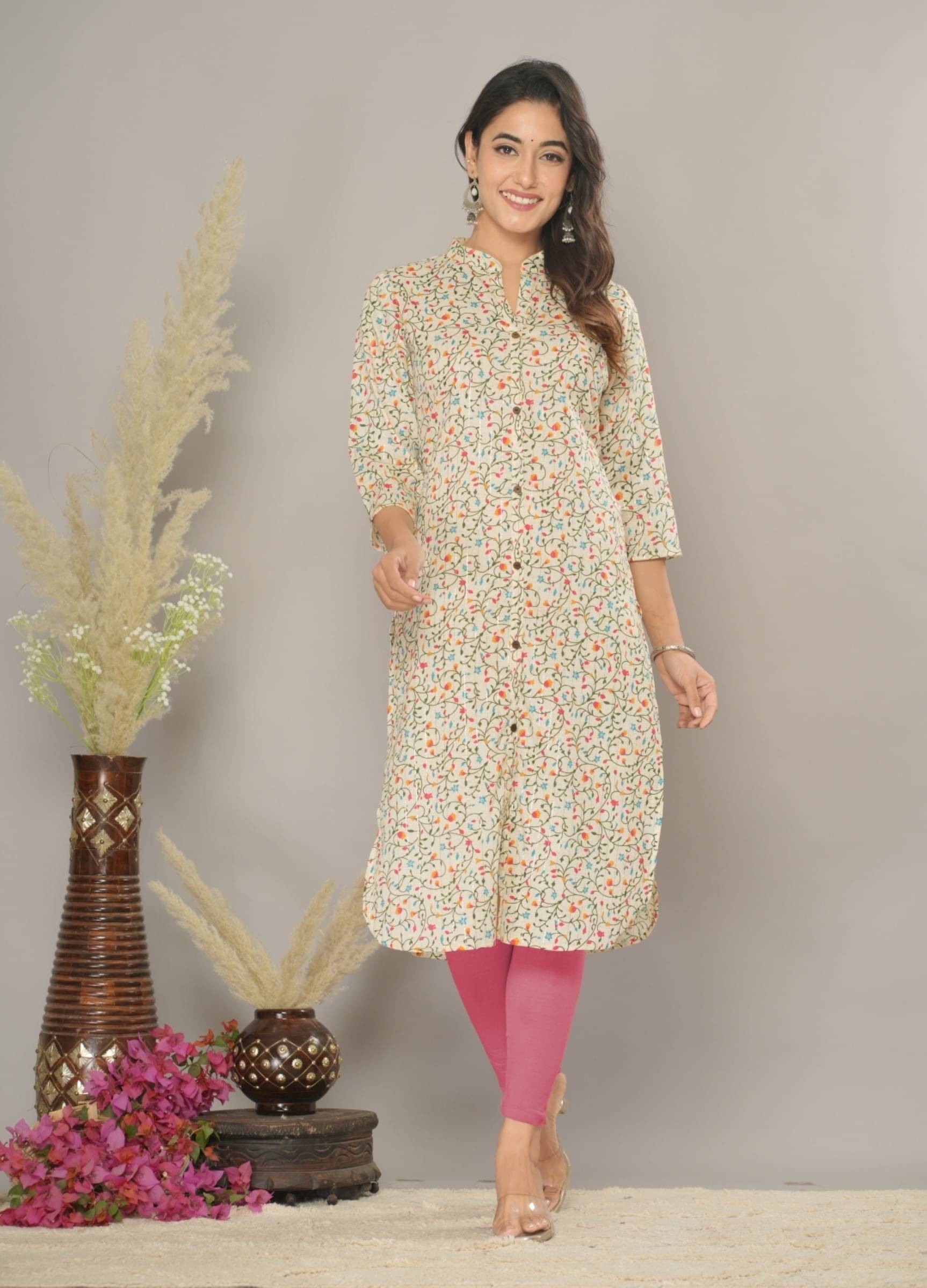     			jain creation Women's Cotton Printed Straight Kurti - ( Yellow )