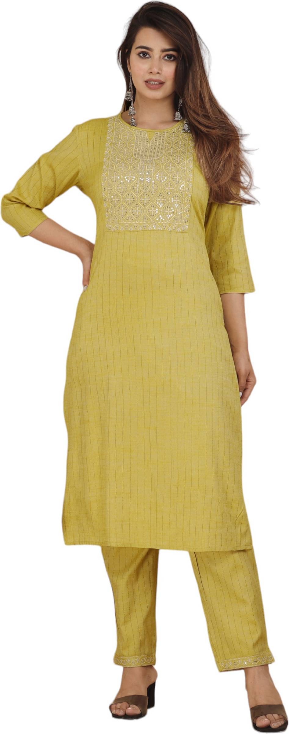 jain creation Women's Cotton Silk Embroidered Kurti With Pants ( Yellow ) jain creation Women's Cotton Silk Embroidered Kurti With Pants ( Yellow )