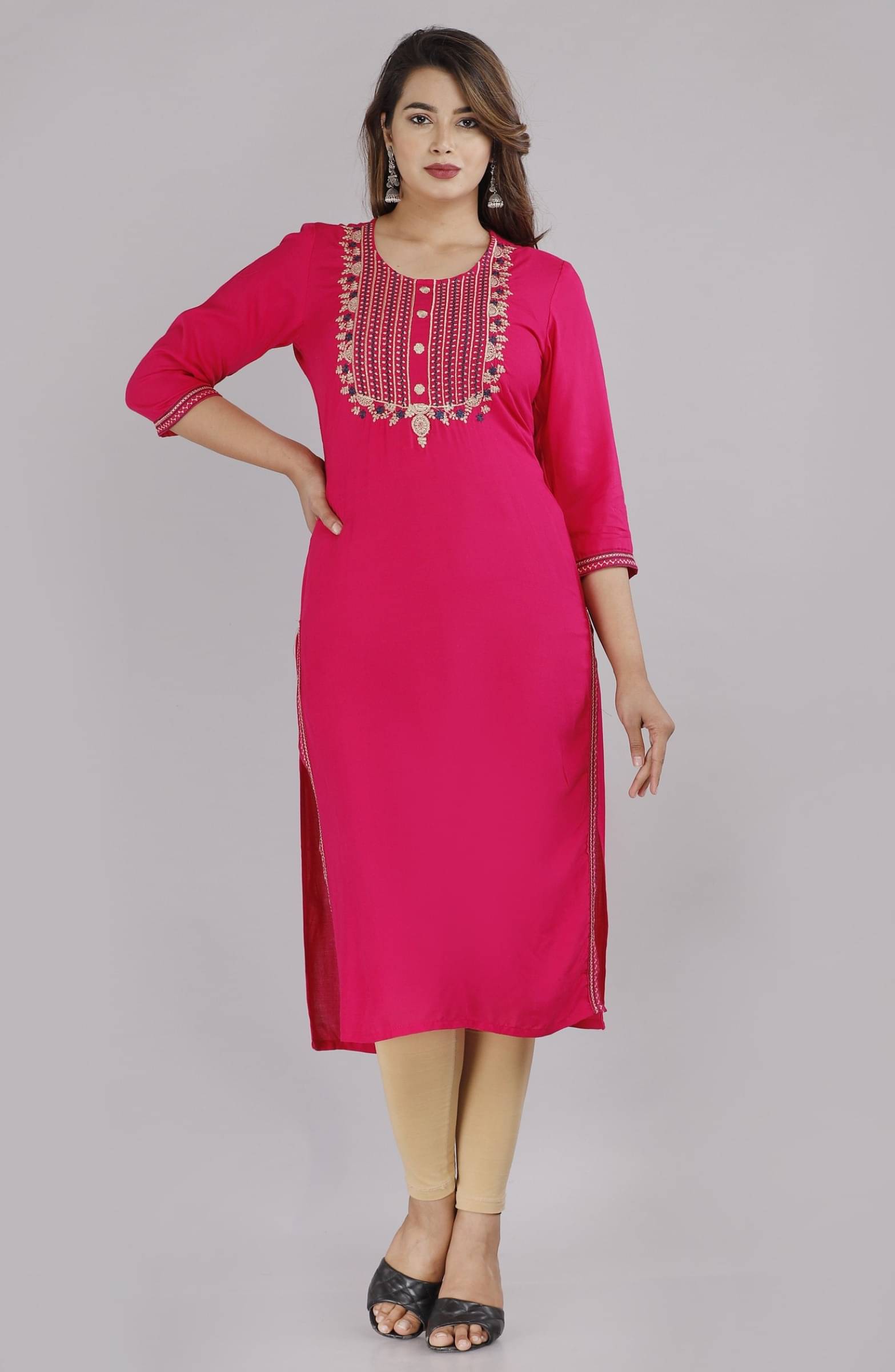 jain creation Women's Cotton Embroidered Straight Kurti - ( Pink ) jain creation Women's Cotton Embroidered Straight Kurti - ( Pink )