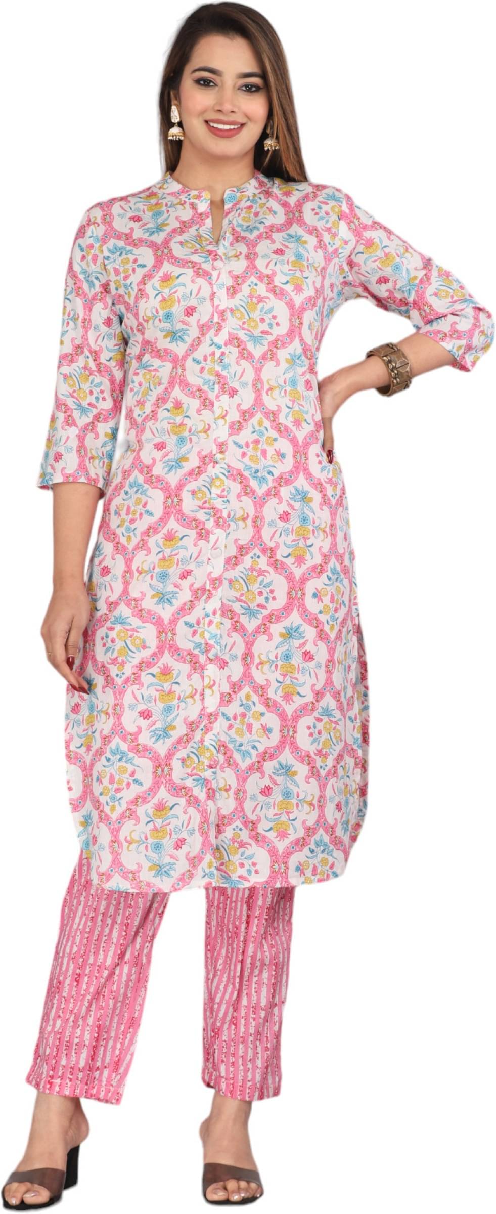 jain creation Women's Cotton Printed Kurti With Pants ( Pink ) jain creation Women's Cotton Printed Kurti With Pants ( Pink )