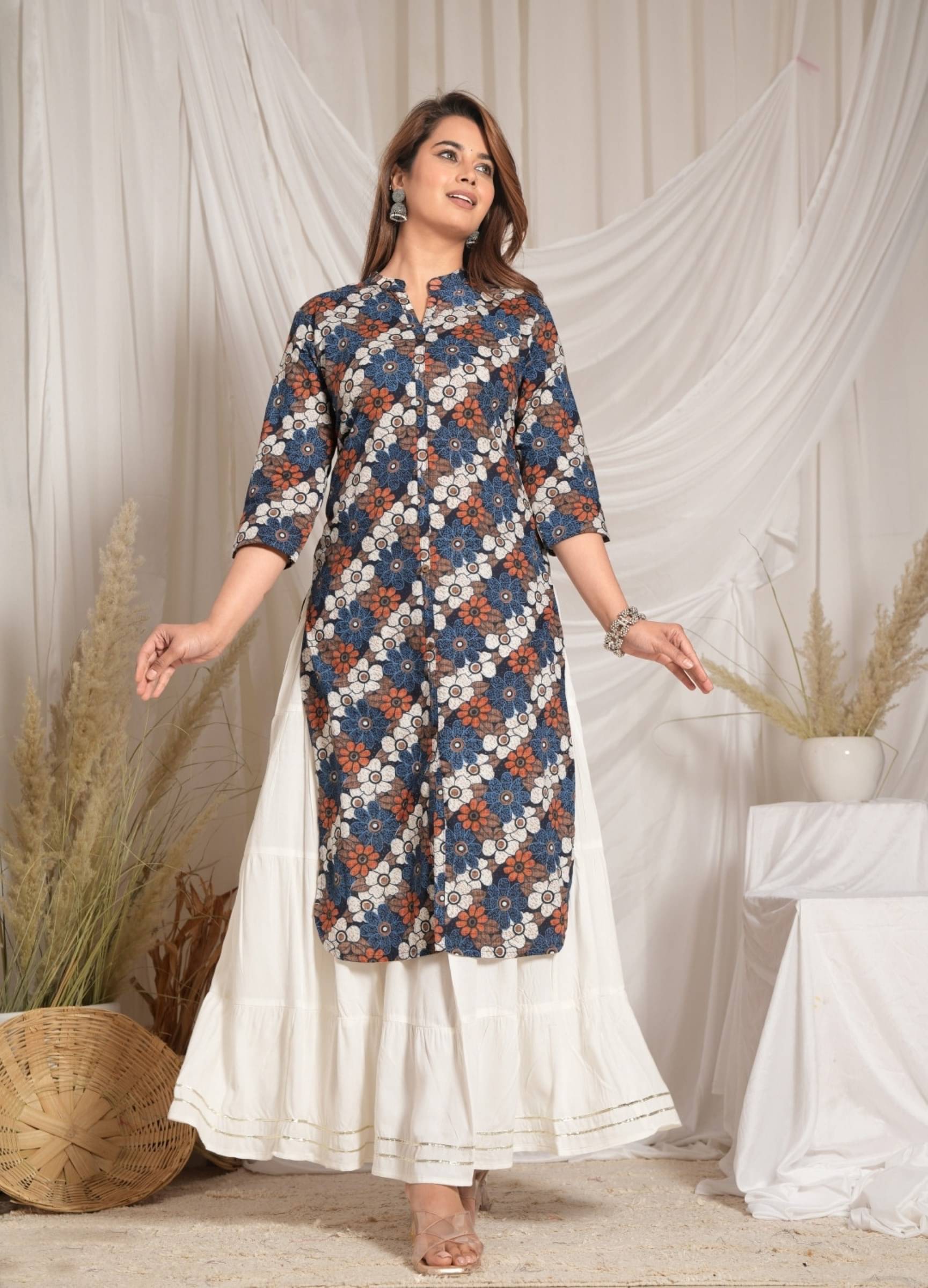 jain creation Women's Cotton Printed Kurti With Skirt ( Blue )     			jain creation Women's Cotton Printed Kurti With Skirt ( Blue )