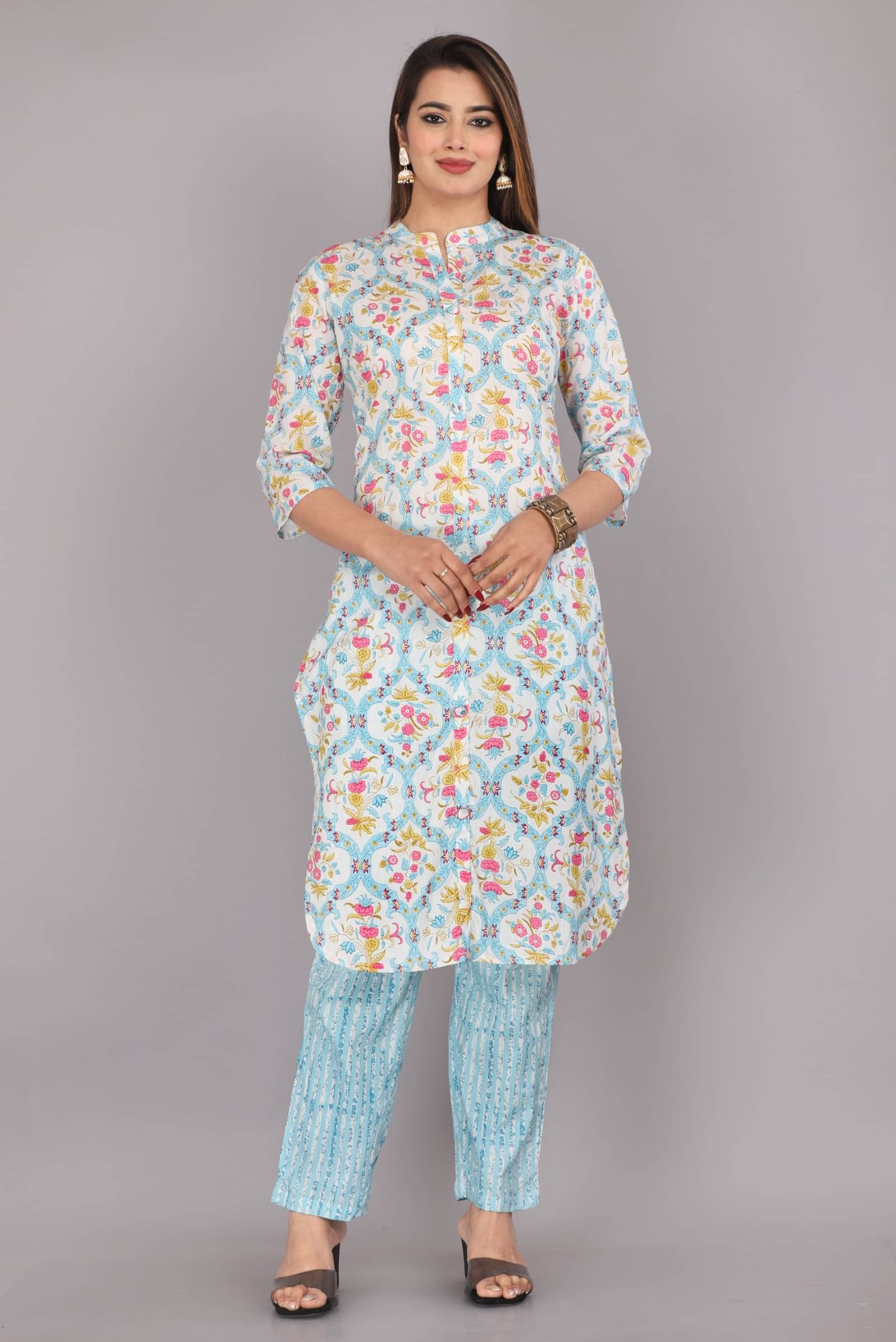 jain creation Women's Cotton Printed Kurti With Pants ( Multicolor ) jain creation Women's Cotton Printed Kurti With Pants ( Multicolor )