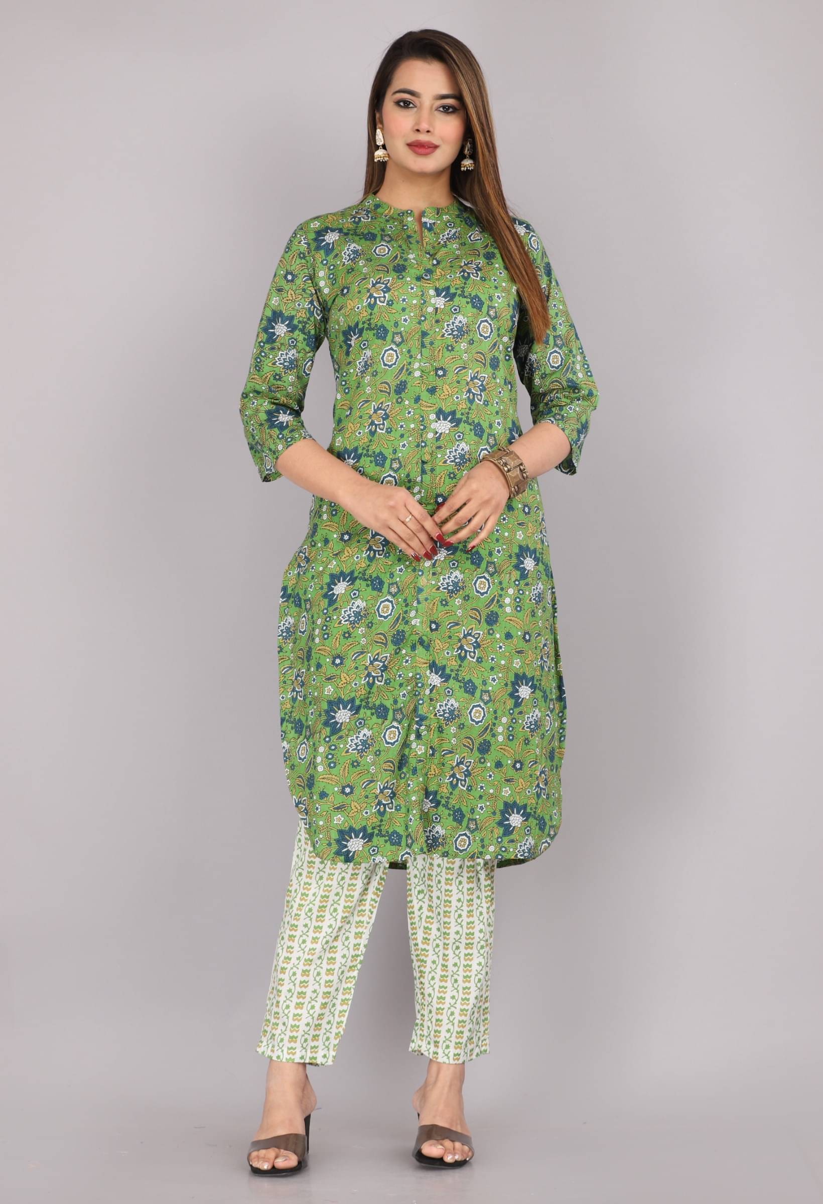 jain creation Women's Cotton Printed Kurti With Pants ( Green ) jain creation Women's Cotton Printed Kurti With Pants ( Green )