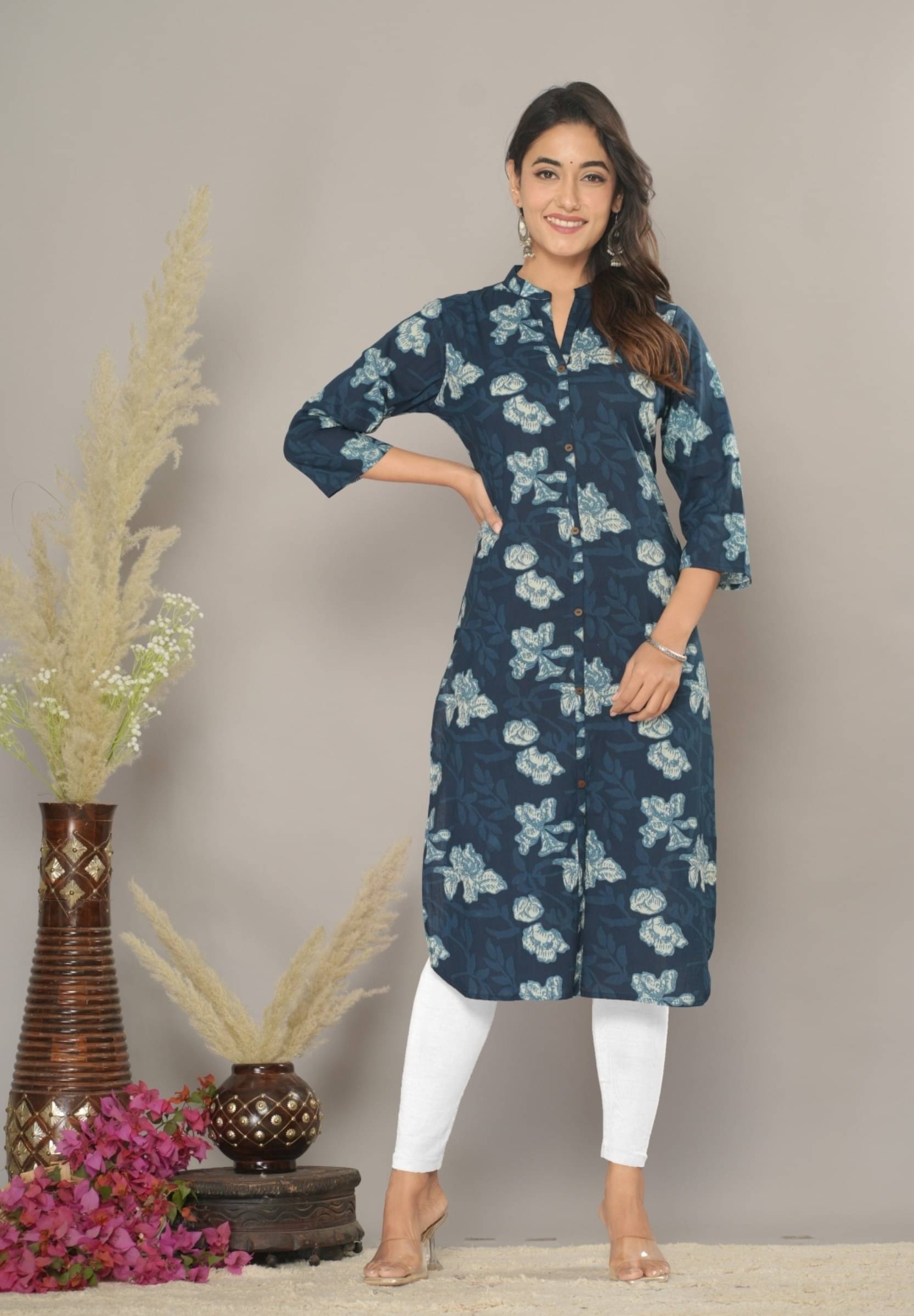jain creation Women's Cotton Printed Straight Kurti - ( Blue ) jain creation Women's Cotton Printed Straight Kurti - ( Blue )