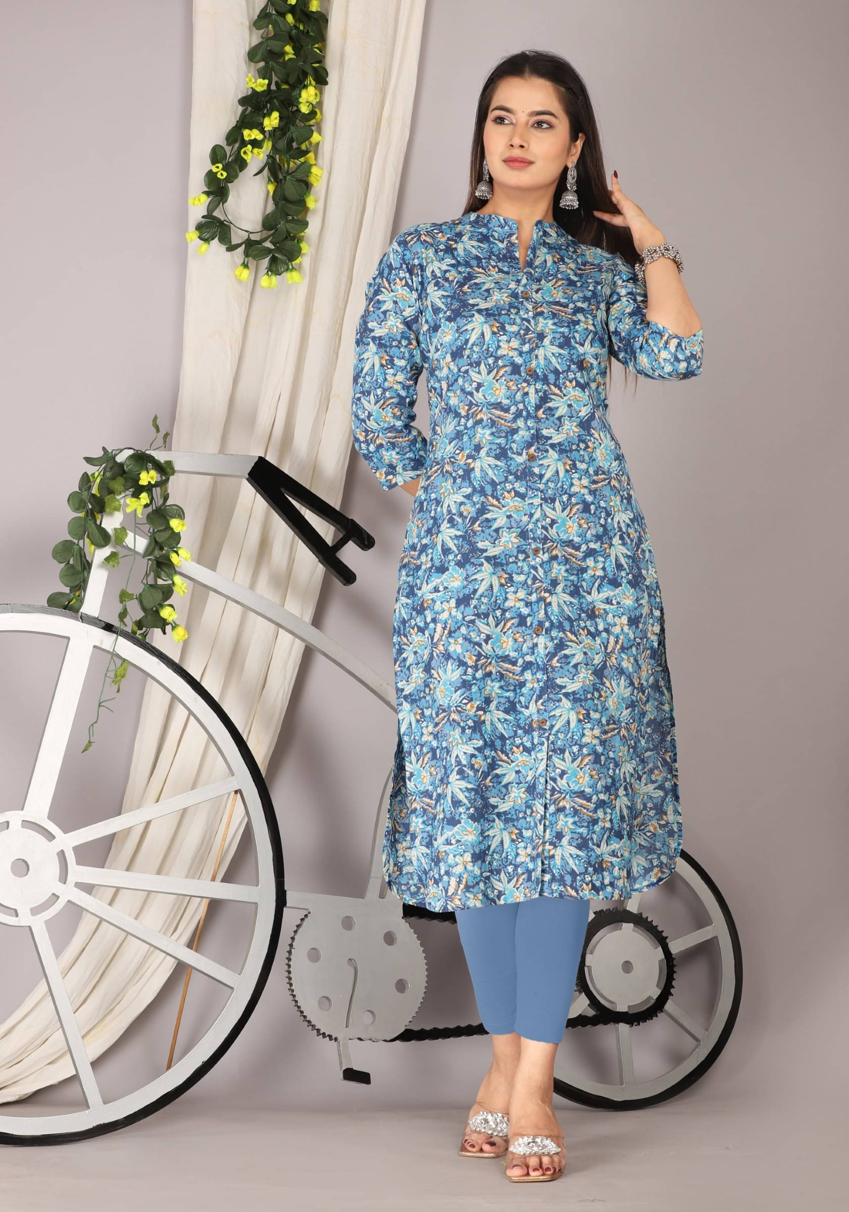 jain creation Women's Cotton Printed Straight Kurti - ( Light Blue ) jain creation Women's Cotton Printed Straight Kurti - ( Light Blue )