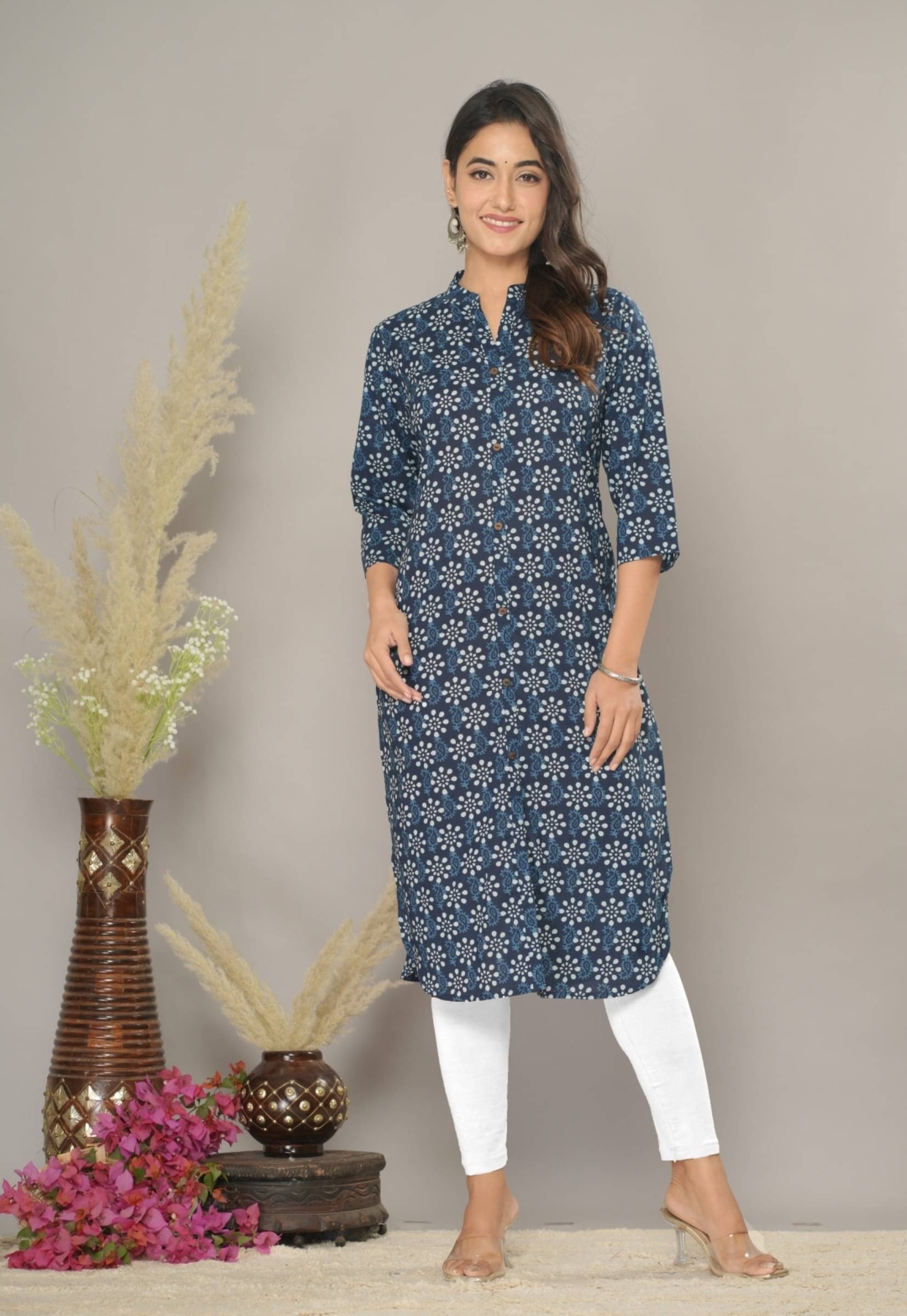 jain creation Women's Cotton Printed Straight Kurti - ( Blue ) jain creation Women's Cotton Printed Straight Kurti - ( Blue )