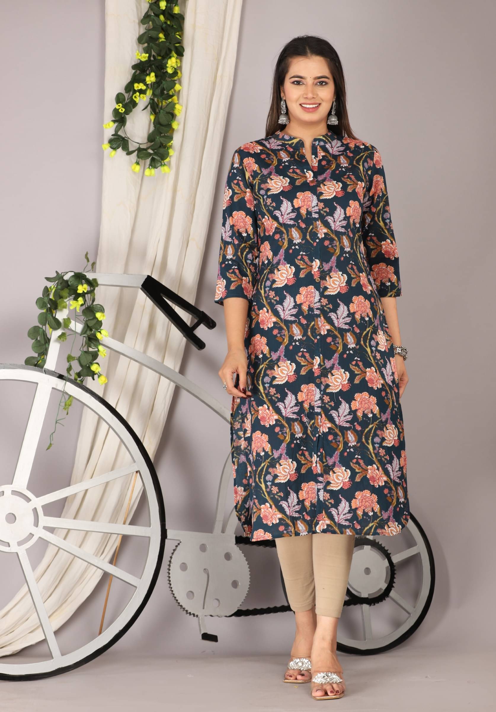     			jain creation Women's Cotton Printed Straight Kurti - ( Blue )