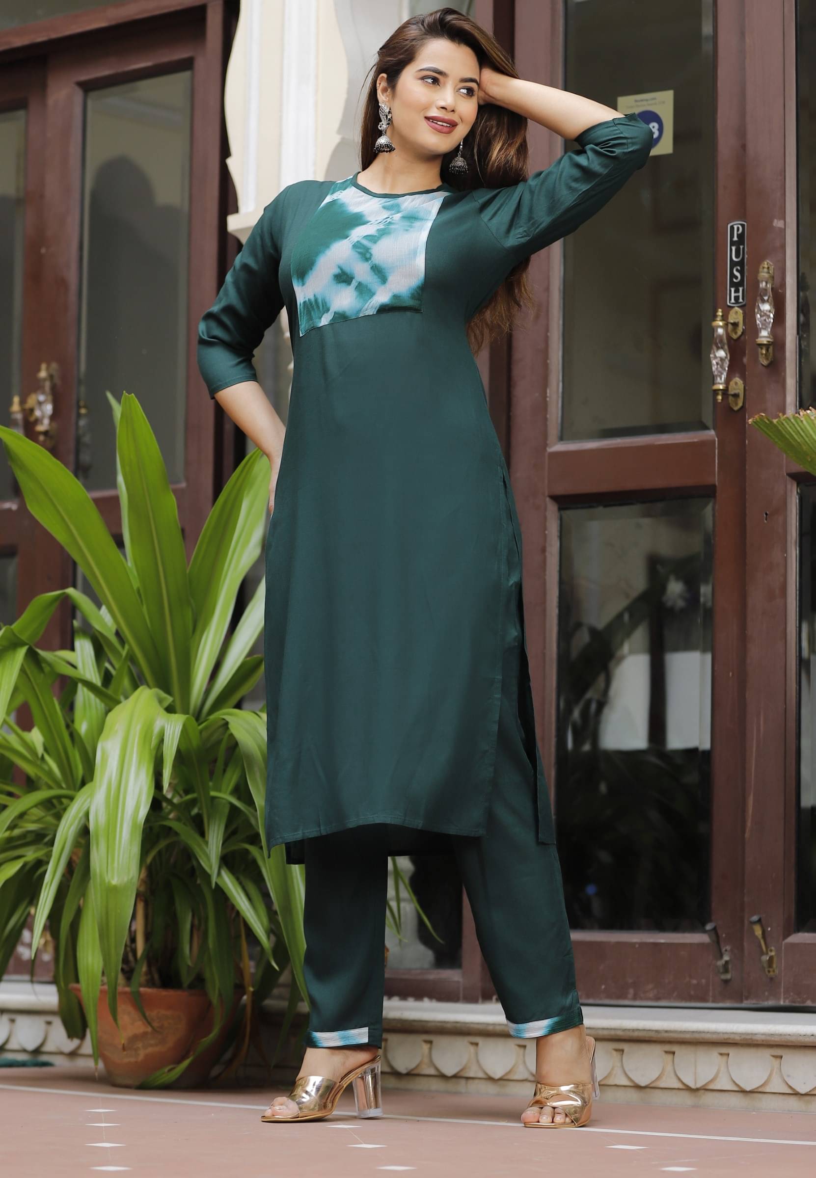 jain creation Women's Viscose Printed Kurti With Pants ( Dark Green ) jain creation Women's Viscose Printed Kurti With Pants ( Dark Green )