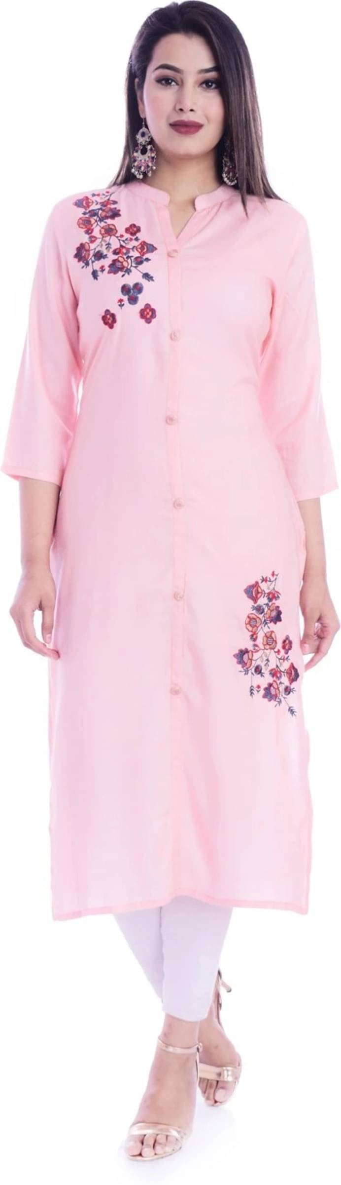 jain creation Women's Viscose Rayon Embroidered Straight Kurti - ( Pink ) jain creation Women's Viscose Rayon Embroidered Straight Kurti - ( Pink )