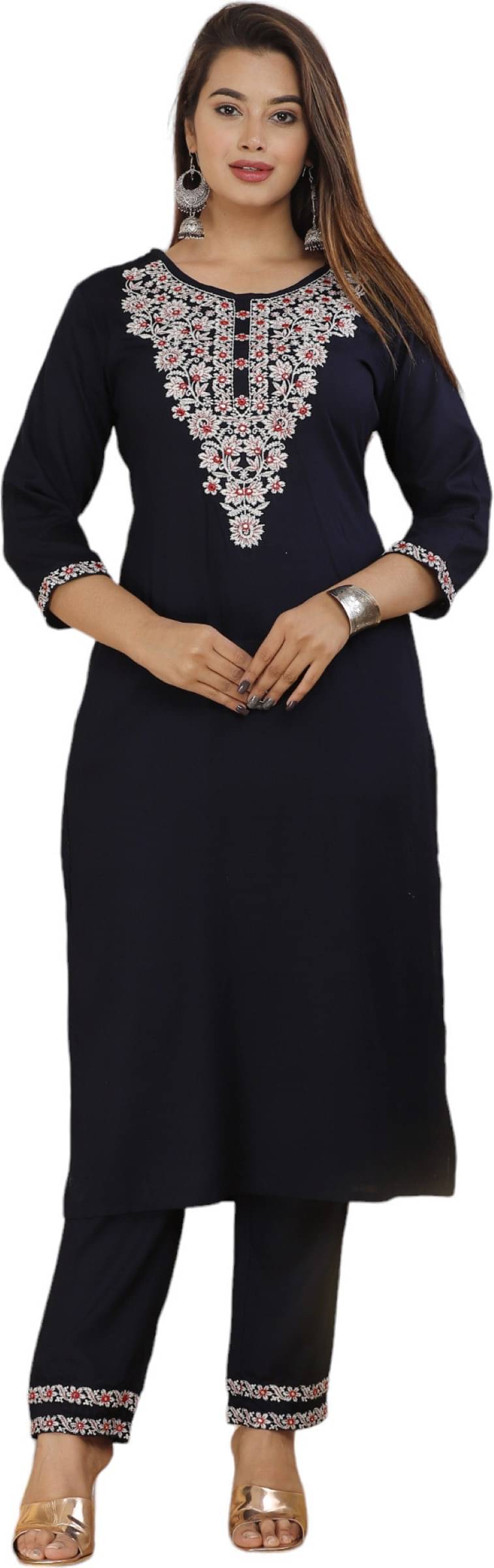 jain creation Women's Viscose Embroidered Kurti With Pants ( Dark Blue ) jain creation Women's Viscose Embroidered Kurti With Pants ( Dark Blue )
