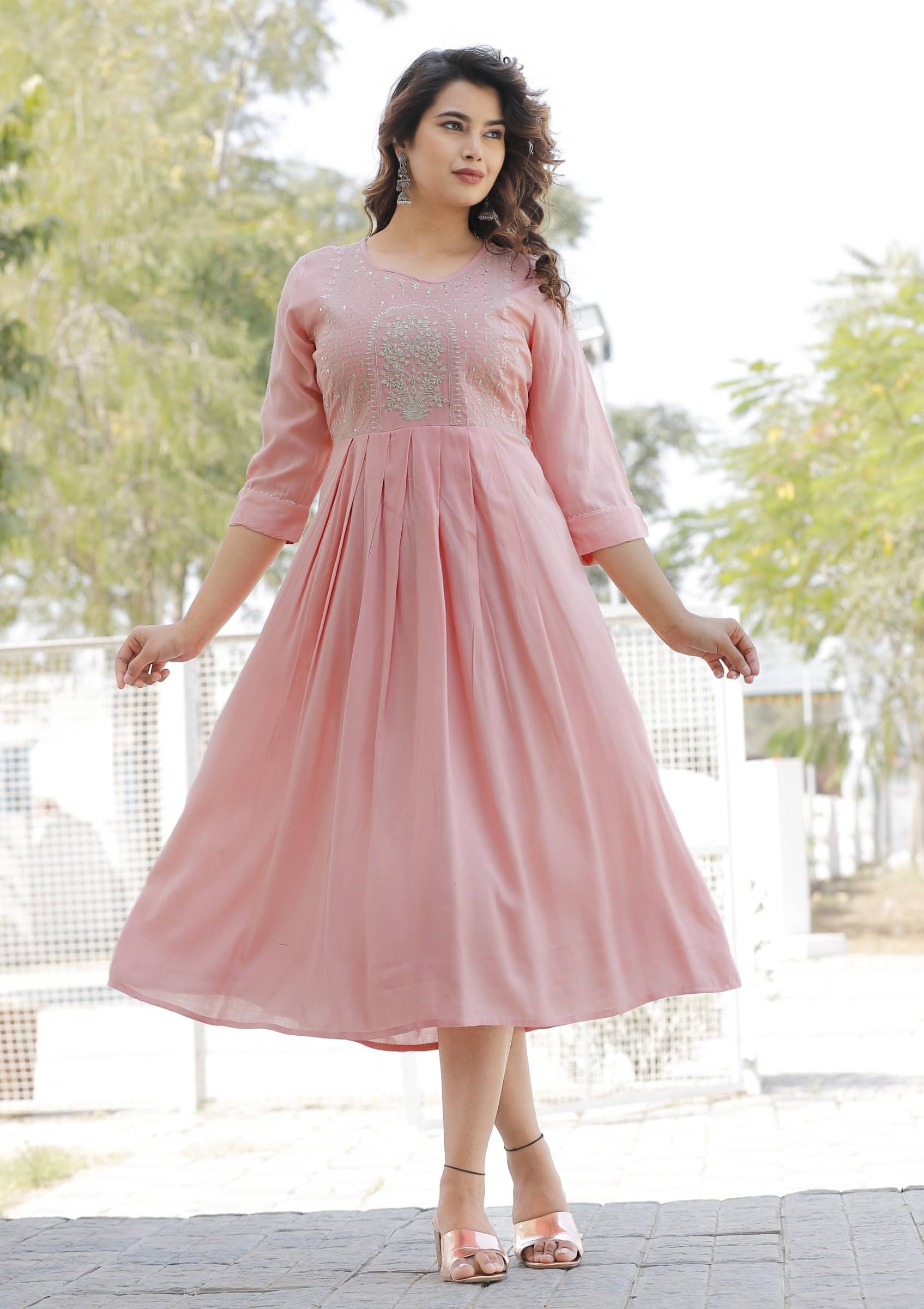jain creation Women's Viscose Rayon Embroidered Anarkali Kurti - ( Pink ) jain creation Women's Viscose Rayon Embroidered Anarkali Kurti - ( Pink )