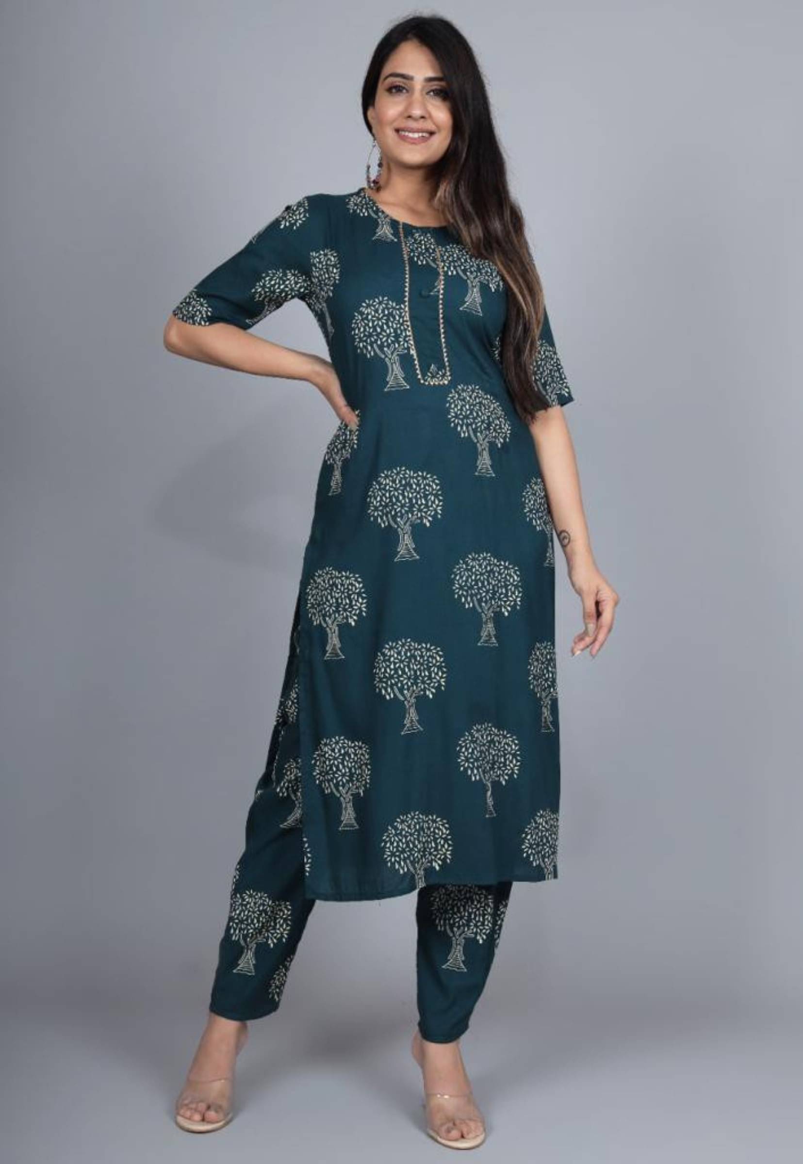 jain creation Women's Viscose Printed Kurti With Pants ( Dark Green ) jain creation Women's Viscose Printed Kurti With Pants ( Dark Green )