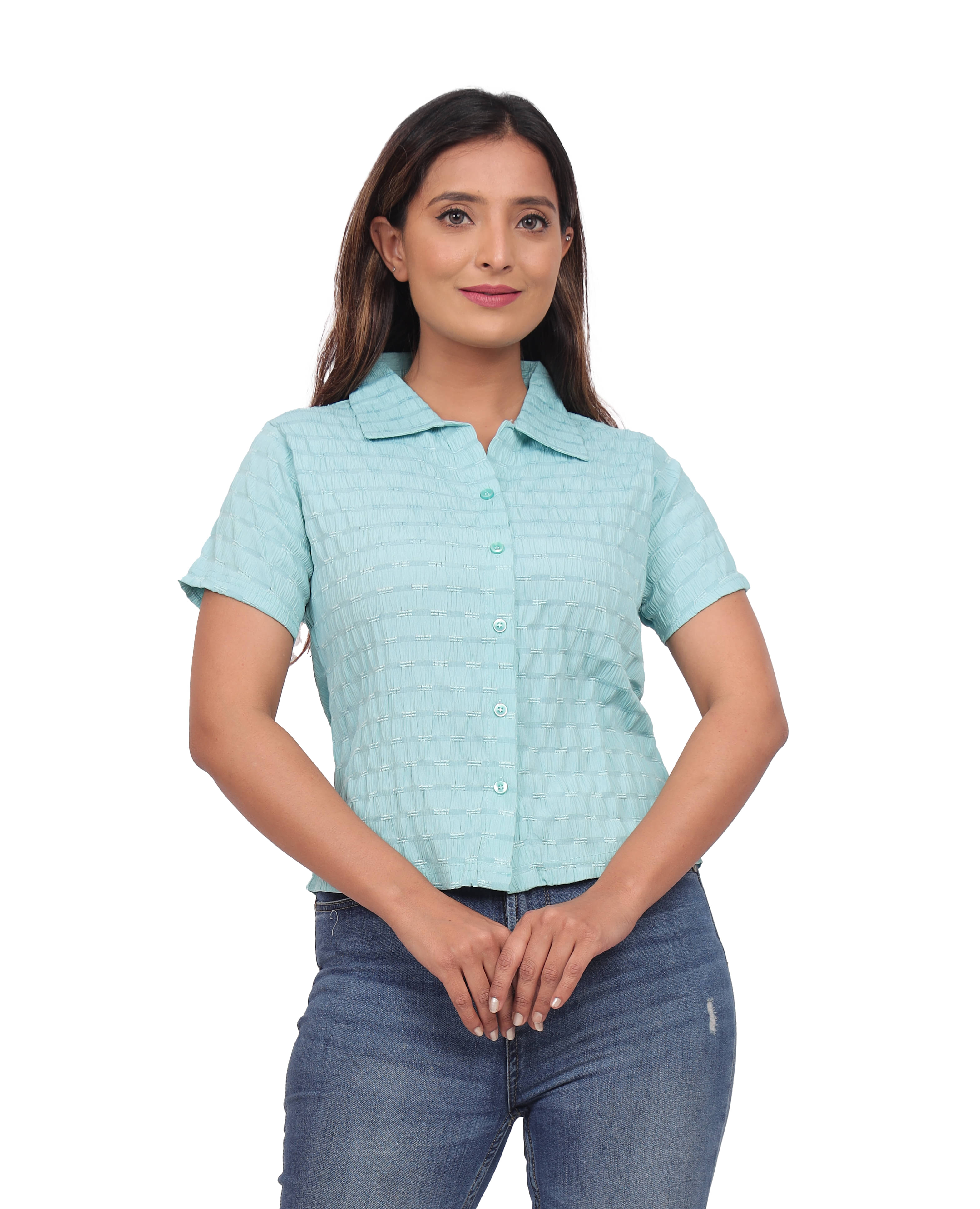 just love Women Striped Cotton Blend Shirt ( Mint Green ) just love Women Striped Cotton Blend Shirt ( Mint Green )