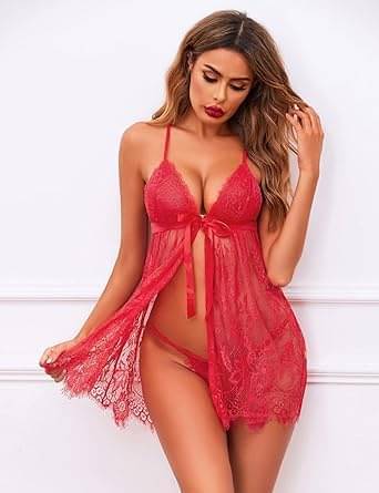 9ITE LOV Red Net Women's Nightwear Baby Doll Dresses With Panty ( Pack of 1 ) 9ITE LOV Red Net Women's Nightwear Baby Doll Dresses With Panty ( Pack of 1 )