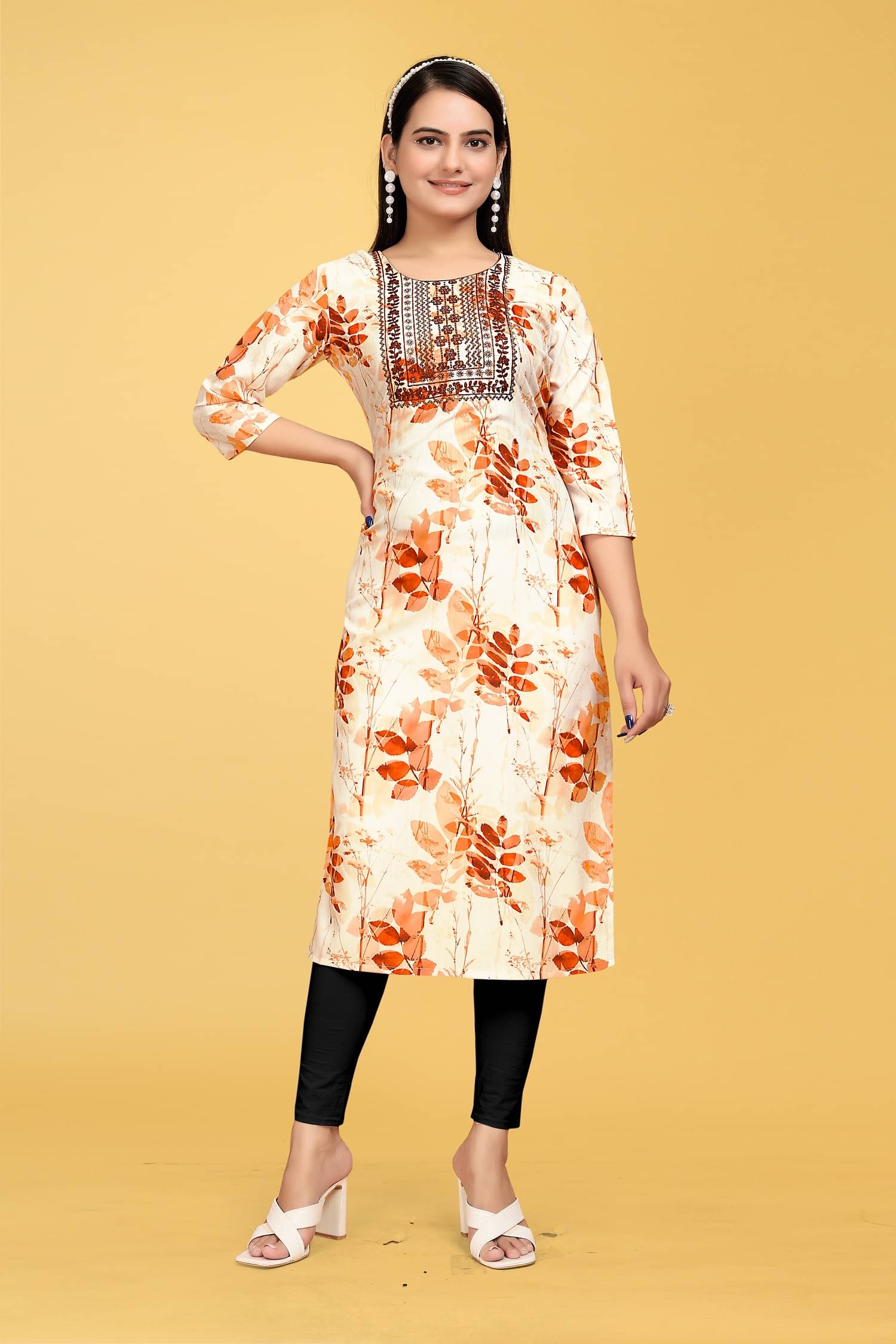 A TO Z CART Women's Rayon Embroidered Straight Kurti - ( Yellow ) A TO Z CART Women's Rayon Embroidered Straight Kurti - ( Yellow )