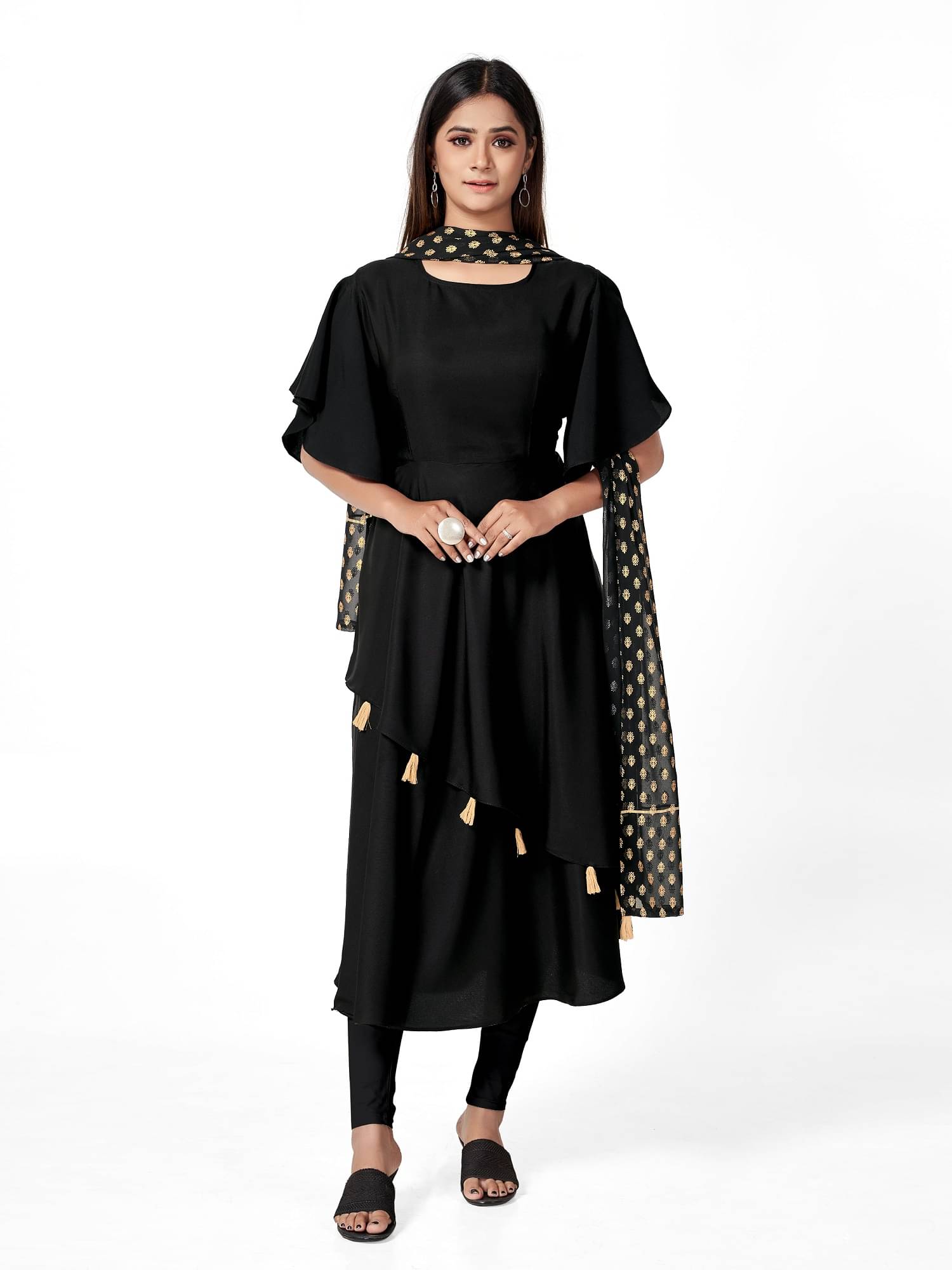     			A TO Z CART Women's Crepe Solid Anarkali Kurti with Dupatta - ( Black )