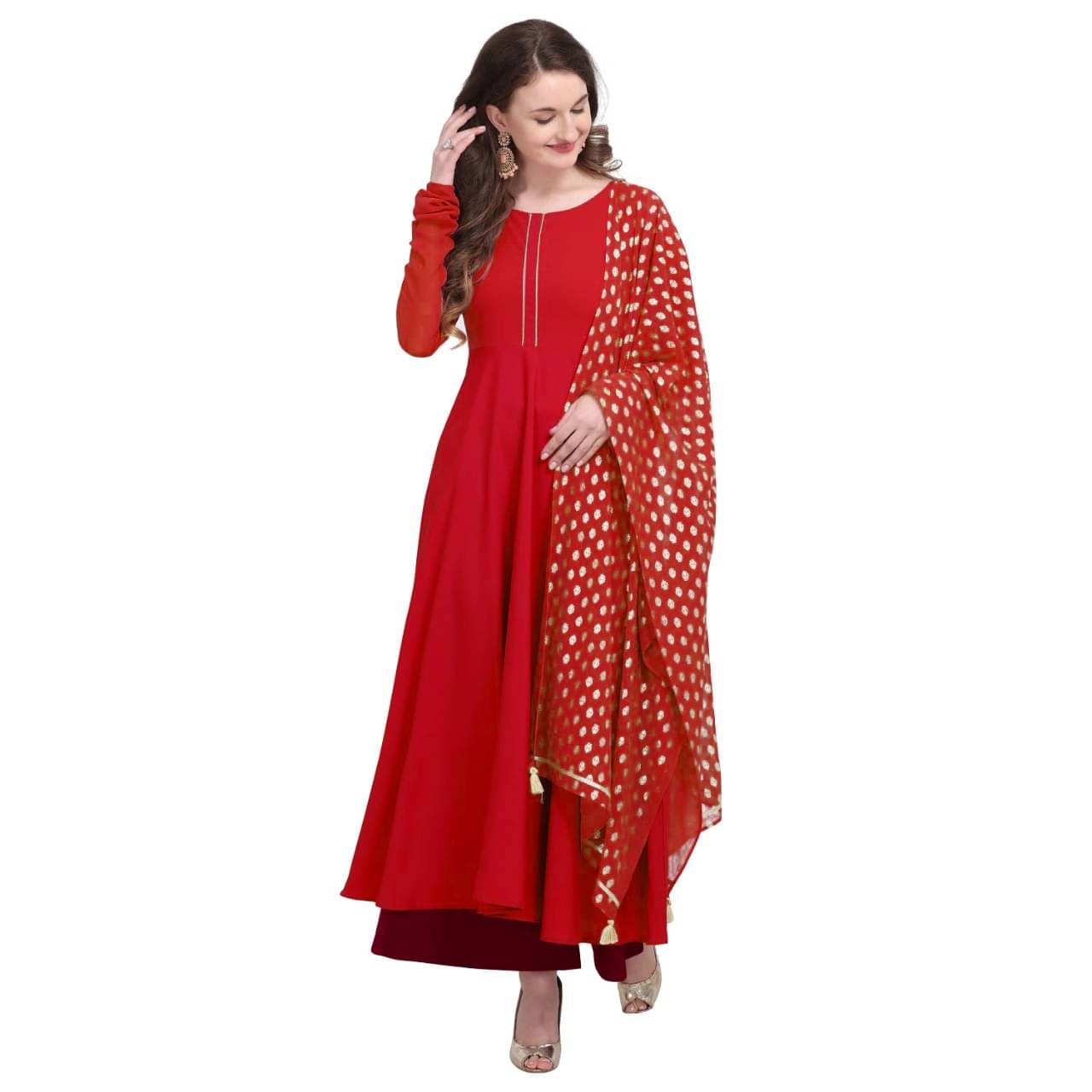 A TO Z CART Women's Crepe Solid Anarkali Kurti with Dupatta - ( Red ) A TO Z CART Women's Crepe Solid Anarkali Kurti with Dupatta - ( Red )