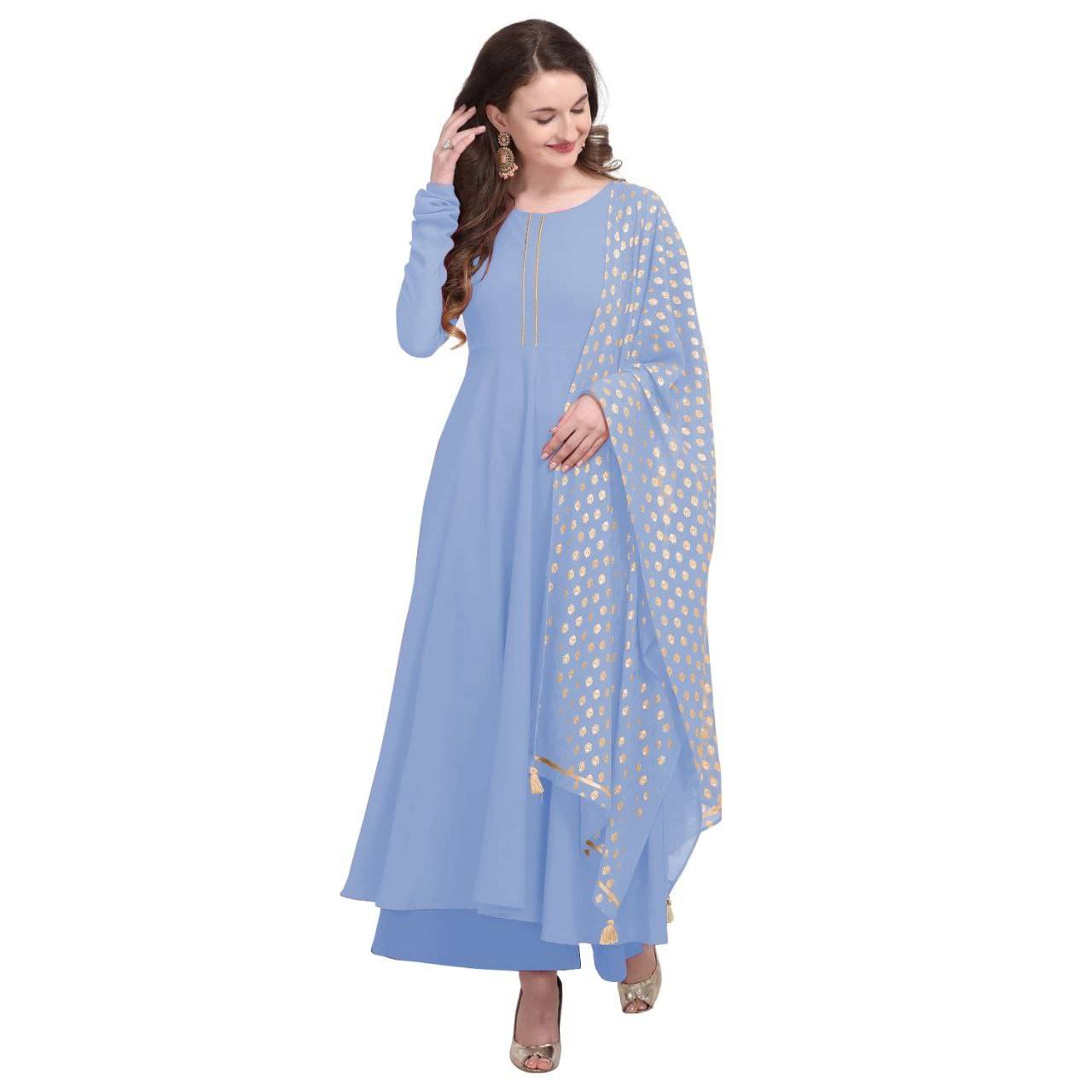 A TO Z CART Women's Crepe Solid Anarkali Kurti with Dupatta - ( Light Blue ) A TO Z CART Women's Crepe Solid Anarkali Kurti with Dupatta - ( Light Blue )