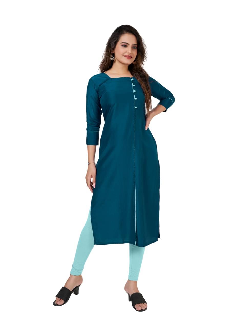 A TO Z CART Women's Polyester Solid Straight Kurti - ( Teal ) A TO Z CART Women's Polyester Solid Straight Kurti - ( Teal )