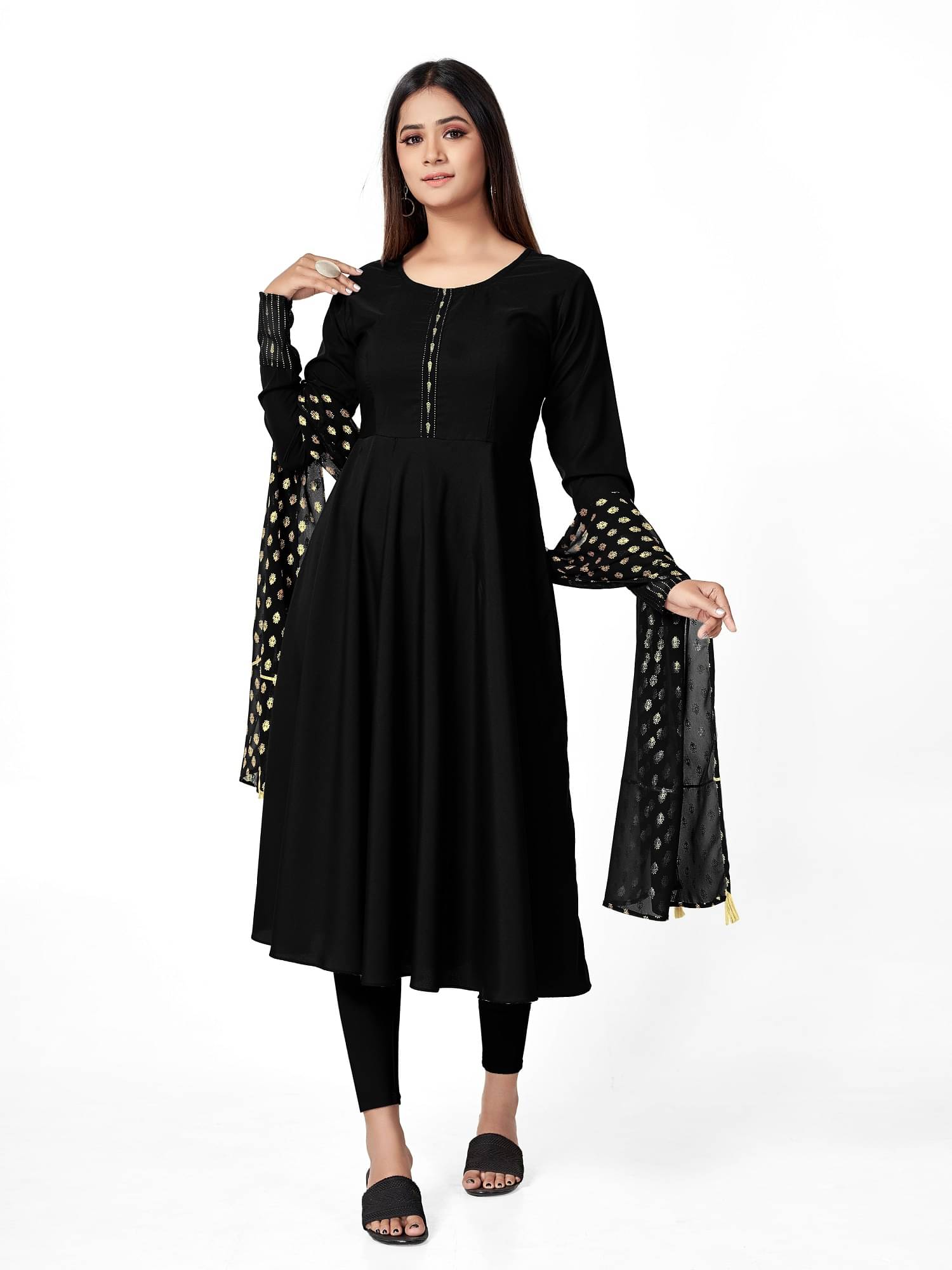     			A TO Z CART Women's Crepe Solid Anarkali Kurti with Dupatta - ( Black )
