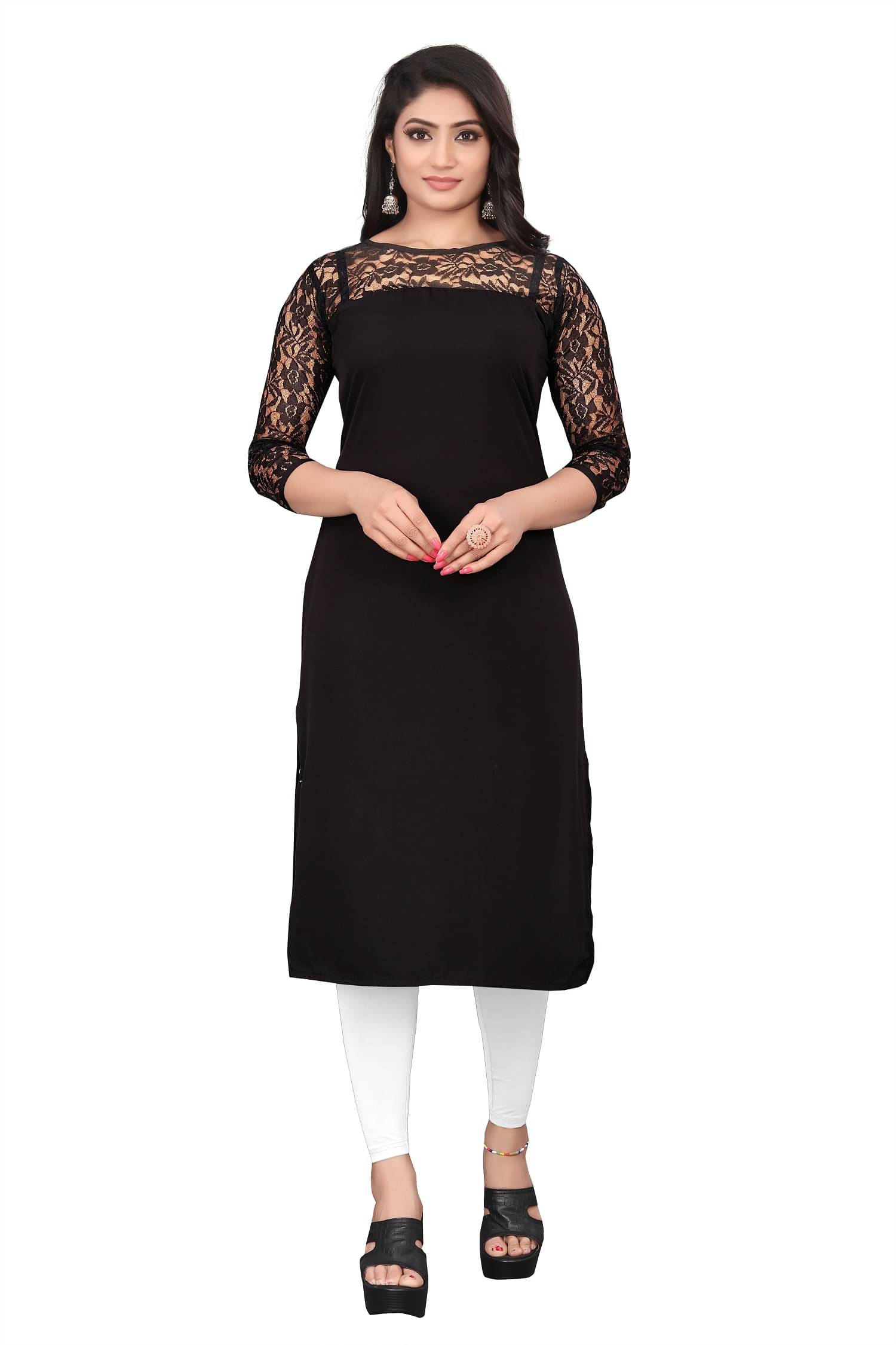     			A TO Z CART Women Crepe Self Design Straight Kurti ( Black )