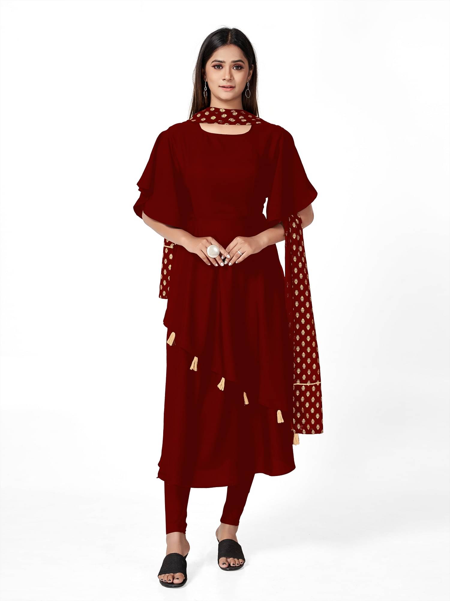     			A TO Z CART Women's Crepe Solid Anarkali Kurti with Dupatta - ( Maroon )