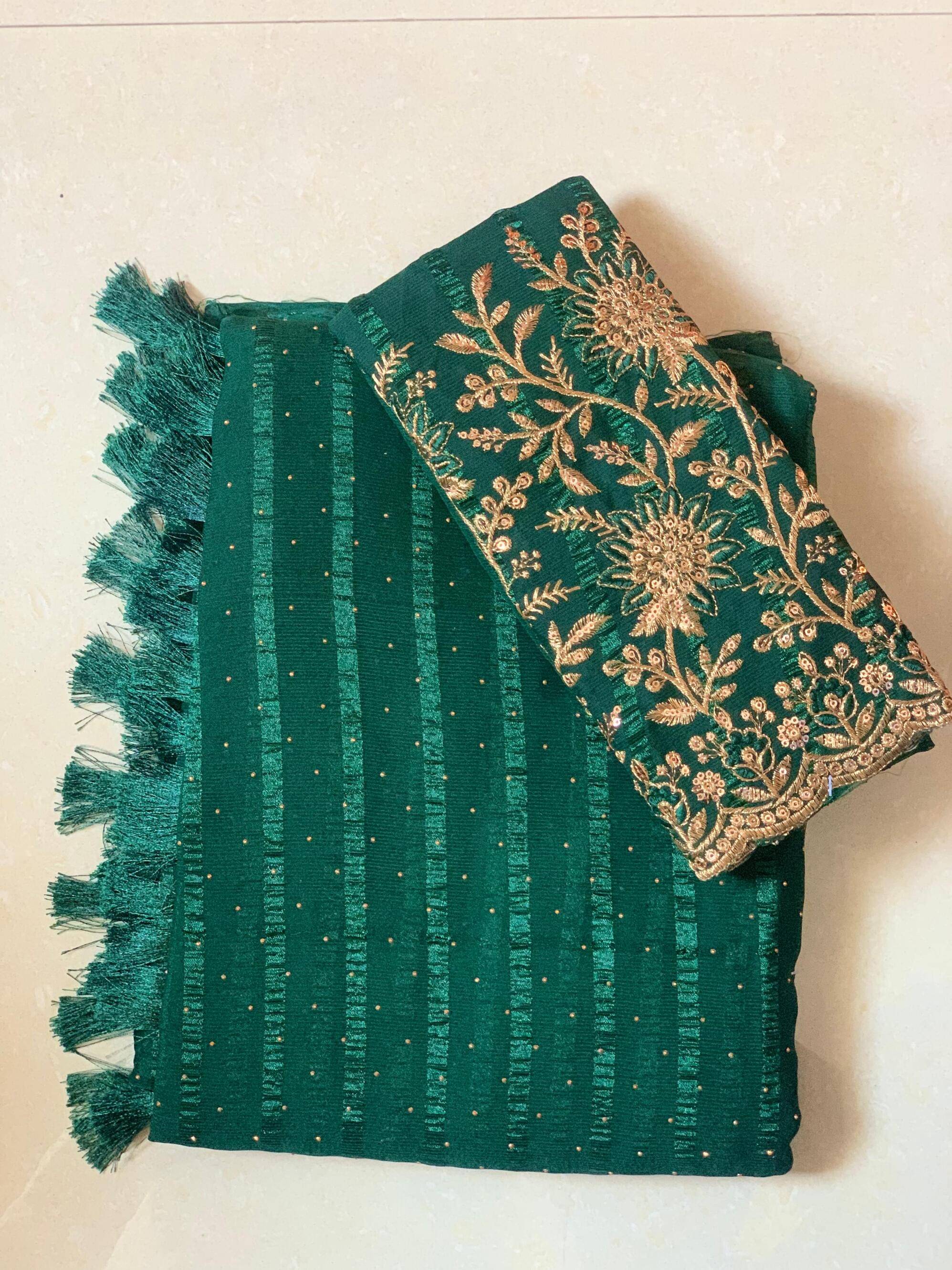 AB Silk Georgette Embroidered Saree With Unstitched Blouse Piece ( Green ) AB Silk Georgette Embroidered Saree With Unstitched Blouse Piece ( Green )