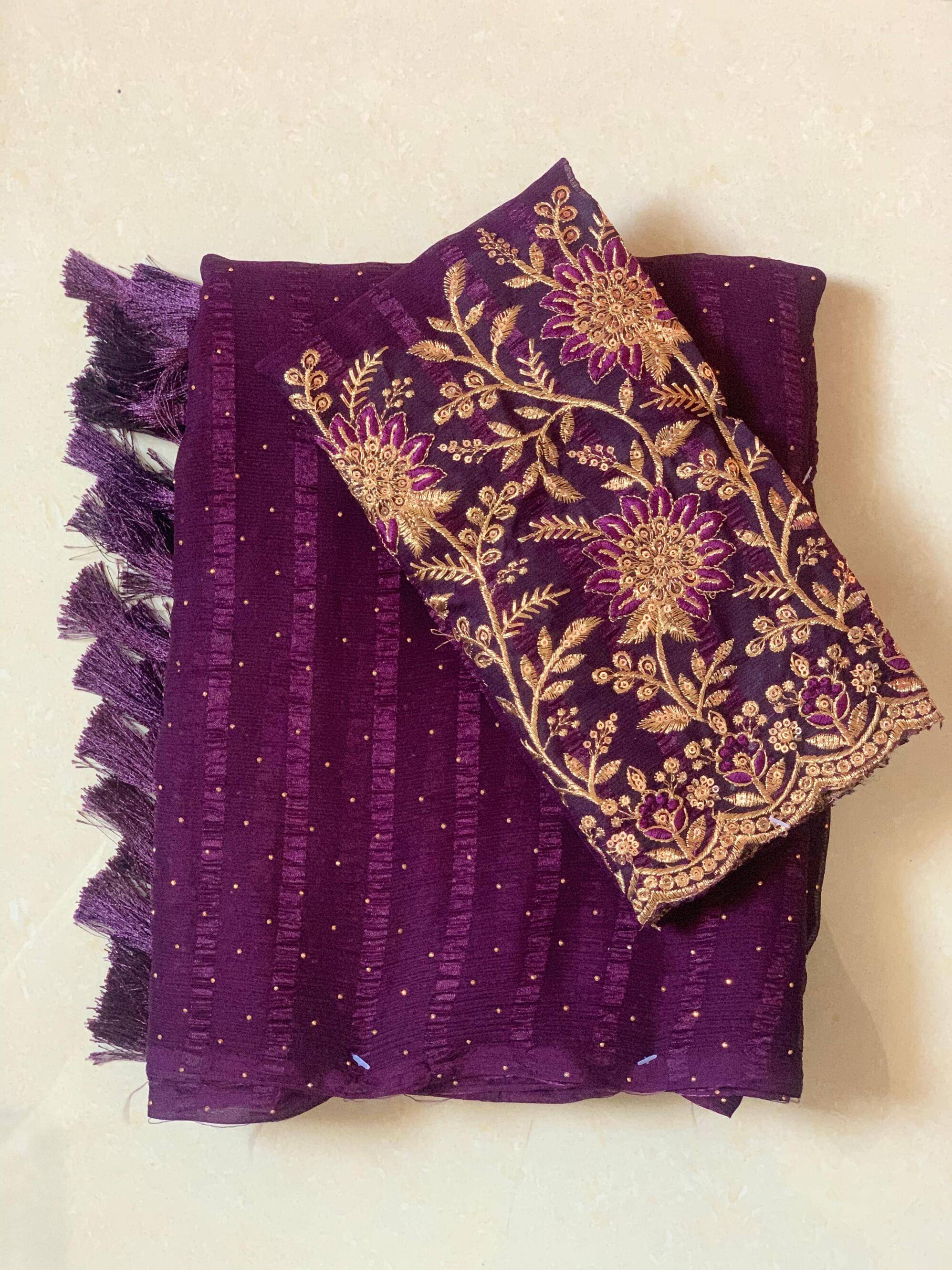     			AB Silk Georgette Embroidered Saree With Unstitched Blouse Piece ( Wine )
