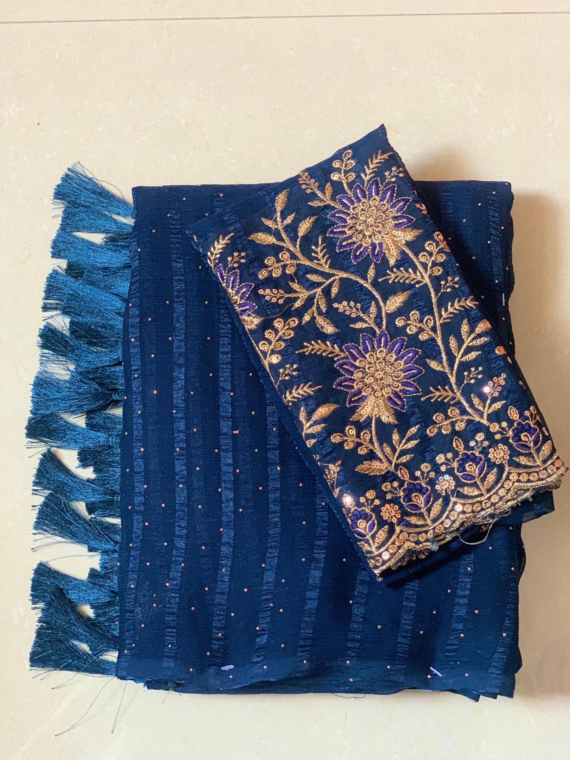 AB Silk Georgette Embroidered Saree With Unstitched Blouse Piece ( Blue ) AB Silk Georgette Embroidered Saree With Unstitched Blouse Piece ( Blue )