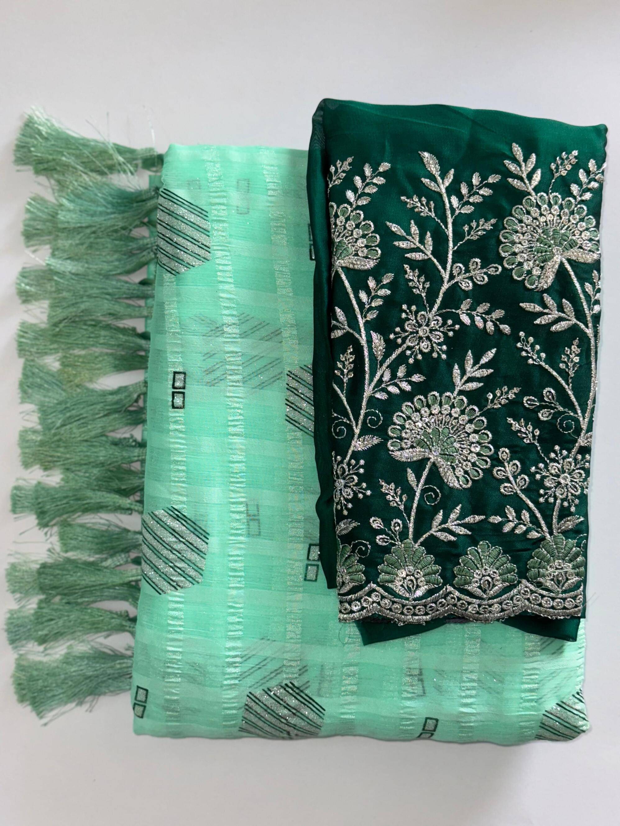 AB Silk Georgette Embroidered Saree With Unstitched Blouse Piece ( Teal ) AB Silk Georgette Embroidered Saree With Unstitched Blouse Piece ( Teal )