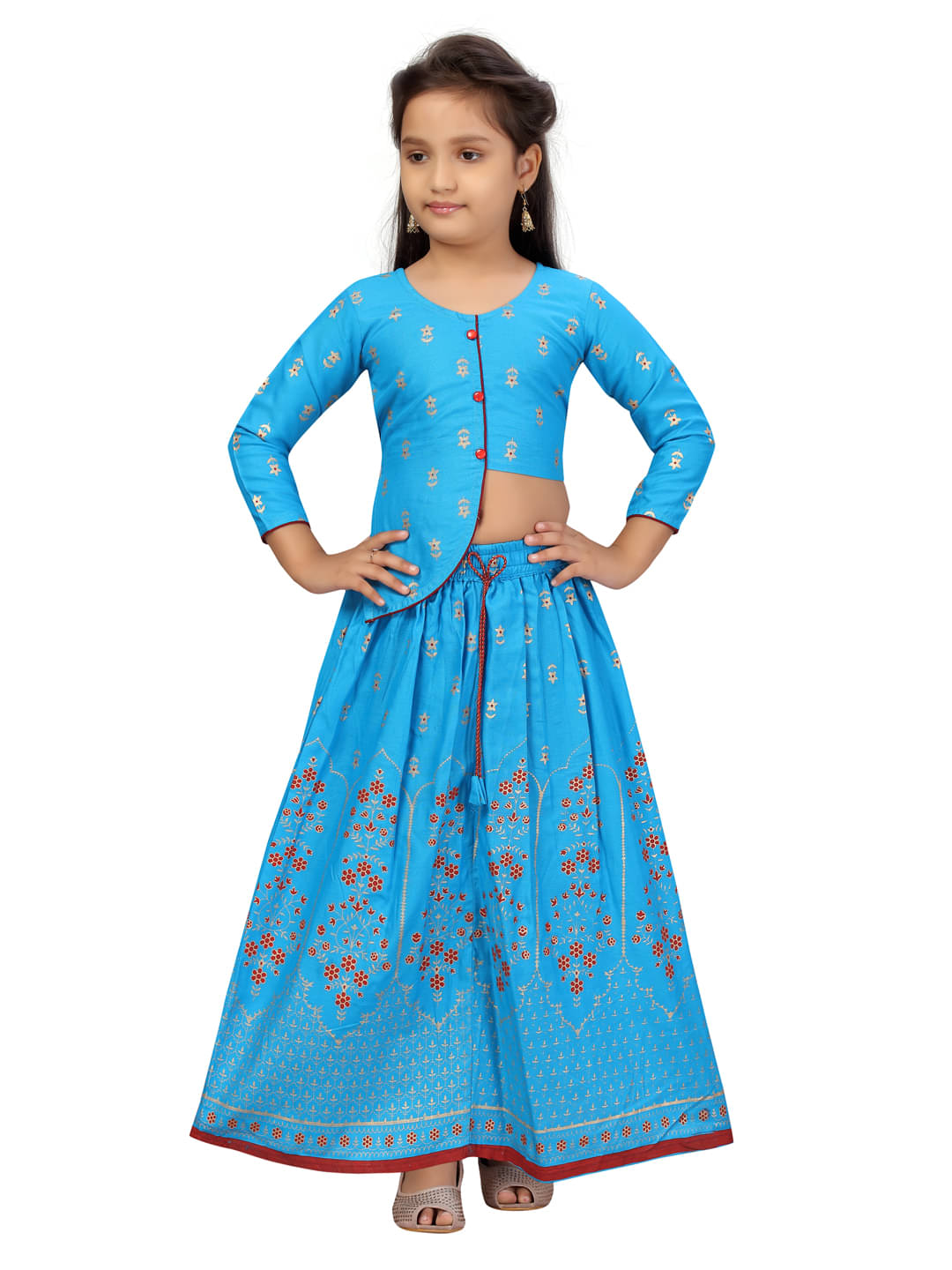     			Aarika Cotton Lehenga Choli Set For Girls ( Pack of 1 , Turquoise )