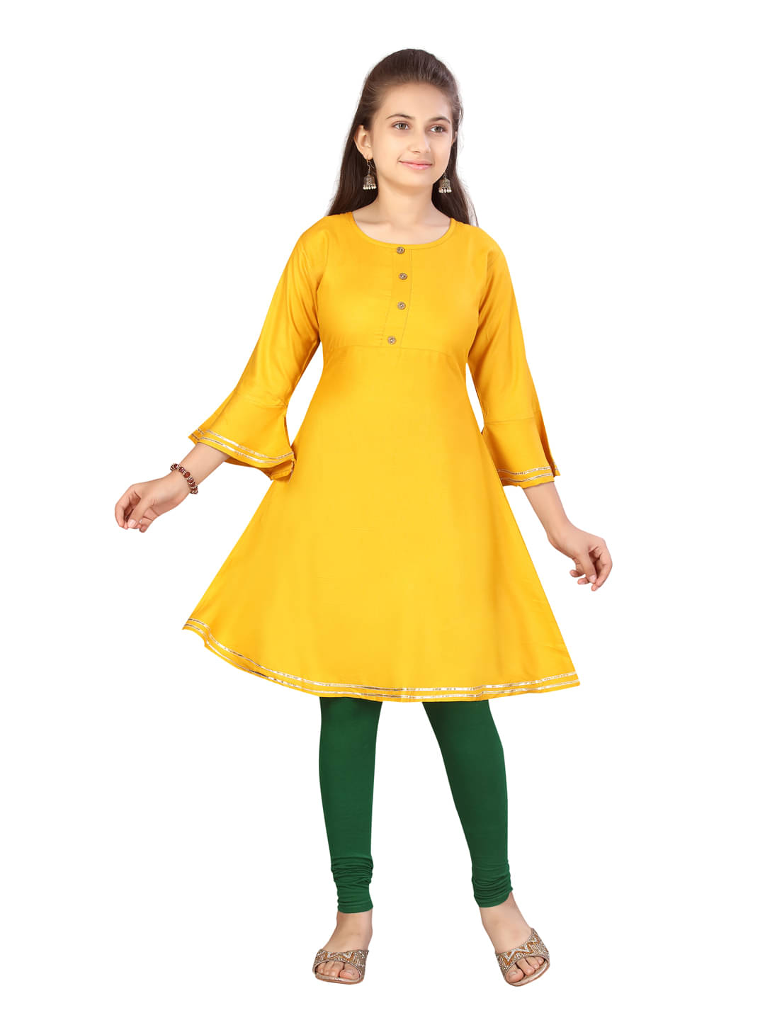     			Aarika Girls Cotton A-Line Kurti ( Pack of 1 , Yellow )