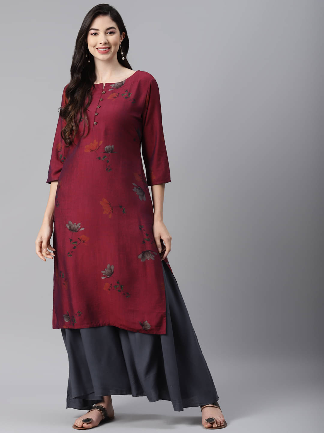     			Aarika Women's Cotton Printed Straight Kurti - ( Maroon )