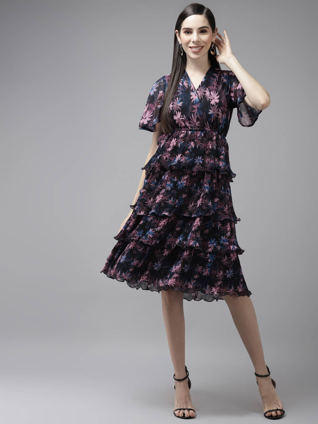     			Aarika Women Georgette Printed Fit & Flare Dress ( Black )