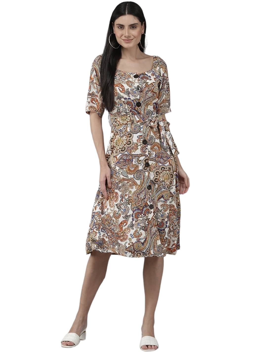 Aarika Women Georgette Printed Fit & Flare Dress ( Multicolor ) Aarika Women Georgette Printed Fit & Flare Dress ( Multicolor )