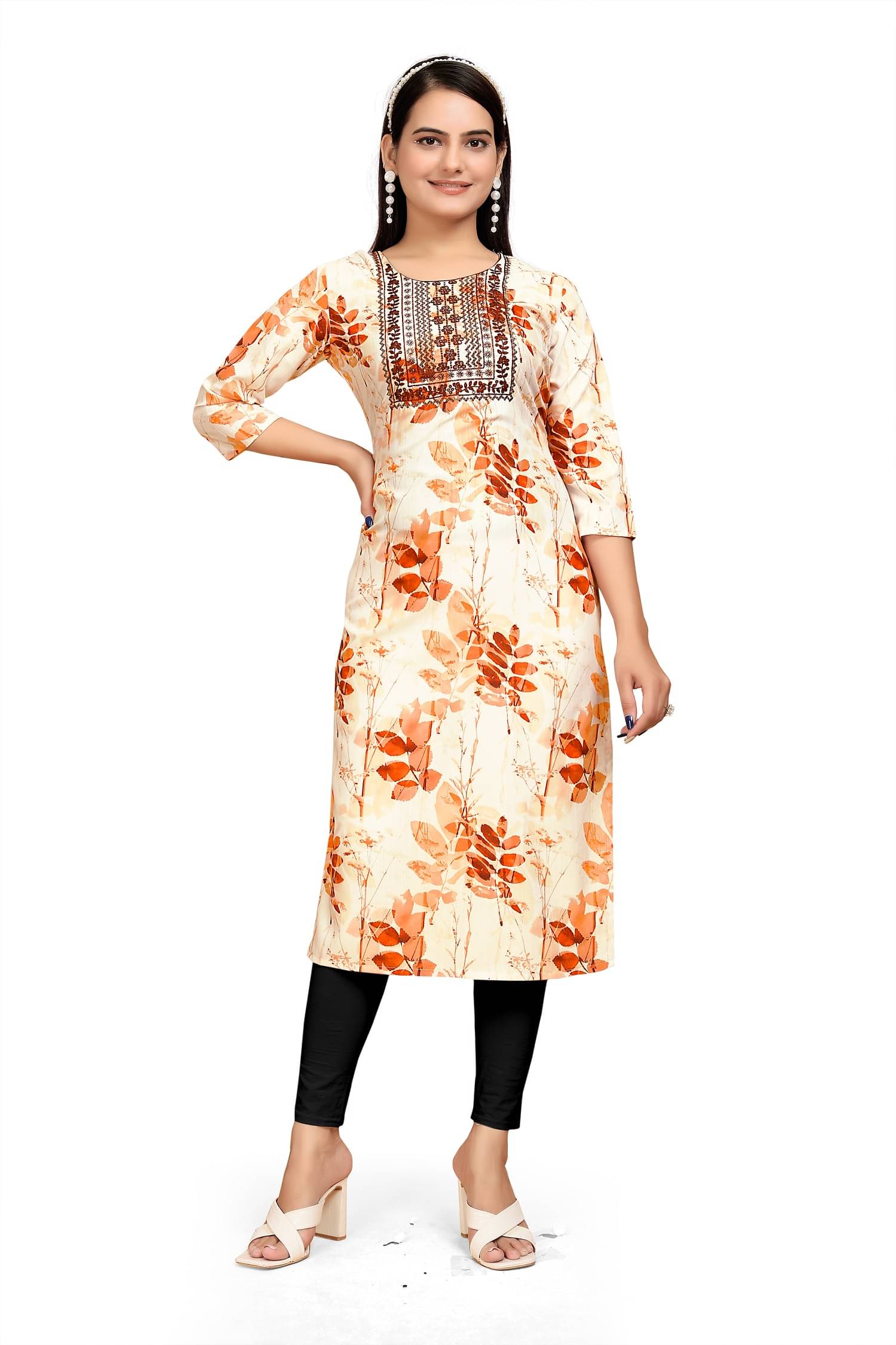     			Aika Women Rayon Printed Straight Kurti ( Yellow )