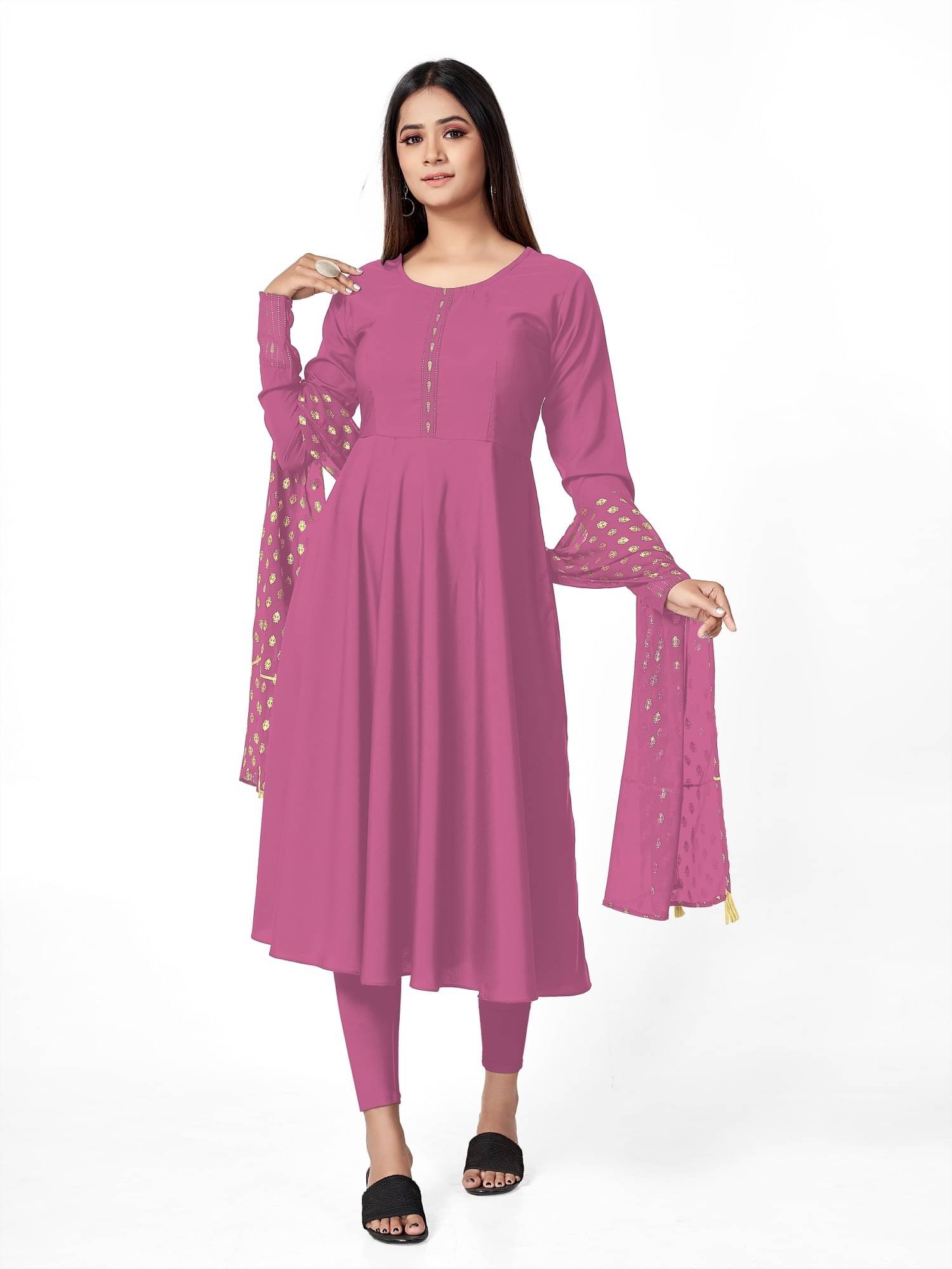 Apnisha Women's Crepe Printed Anarkali Kurti with Dupatta - ( Pink ) Apnisha Women's Crepe Printed Anarkali Kurti with Dupatta - ( Pink )