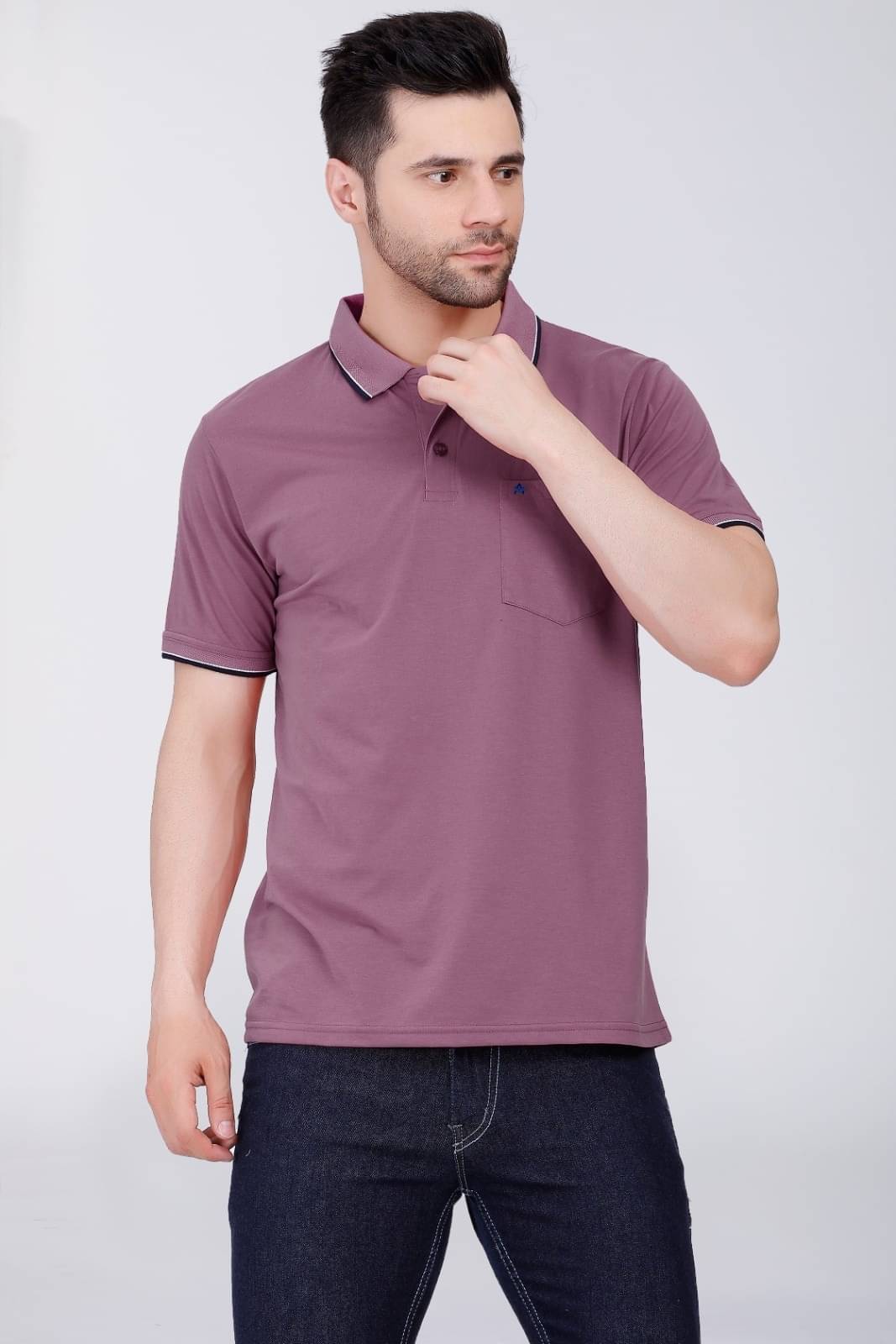 Array Men Cotton Regular Fit Solid Polo T Shirt ( Mauve ) Array Men Cotton Regular Fit Solid Polo T Shirt ( Mauve )