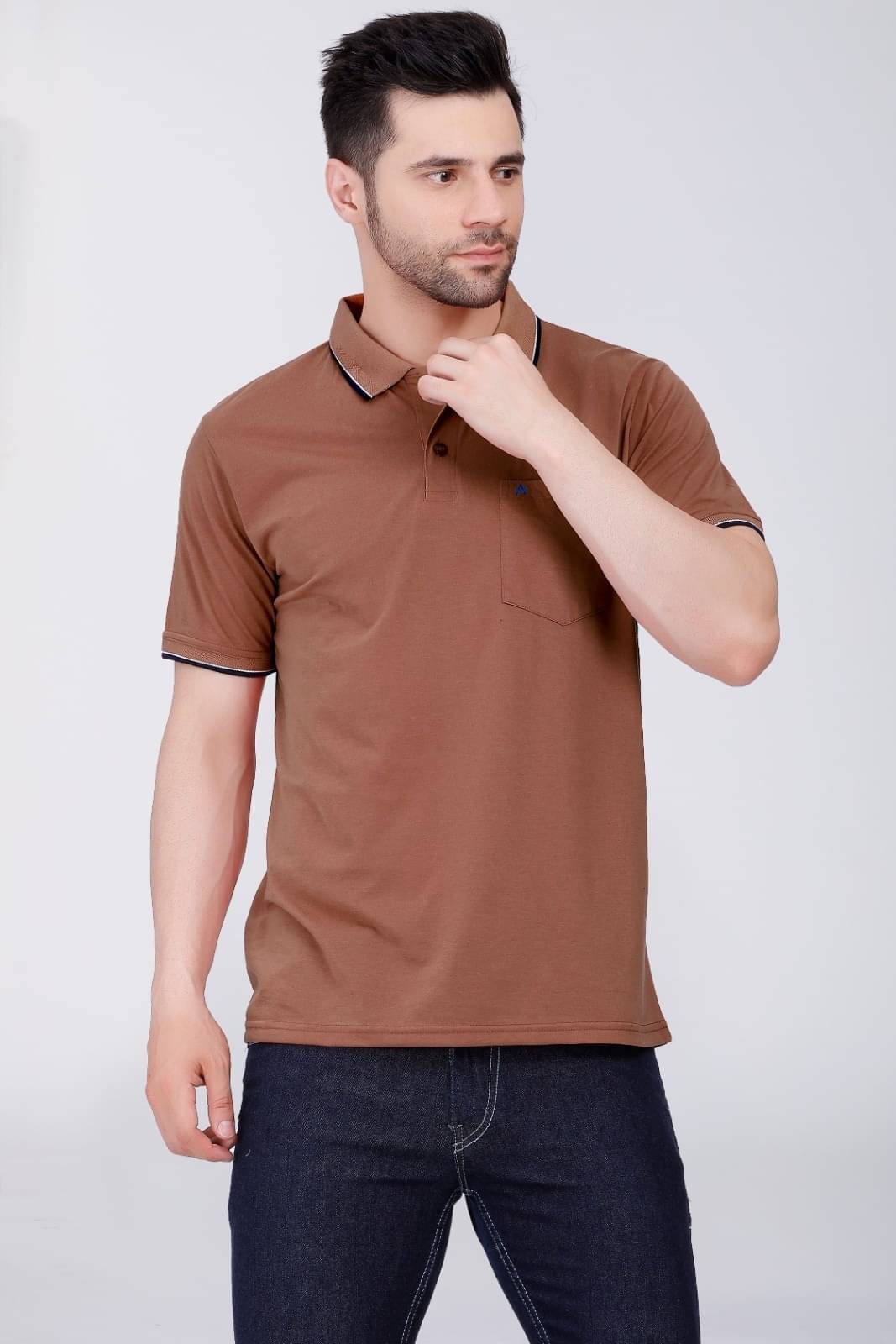 Array Men Cotton Regular Fit Solid Polo T Shirt ( Rust ) Array Men Cotton Regular Fit Solid Polo T Shirt ( Rust )