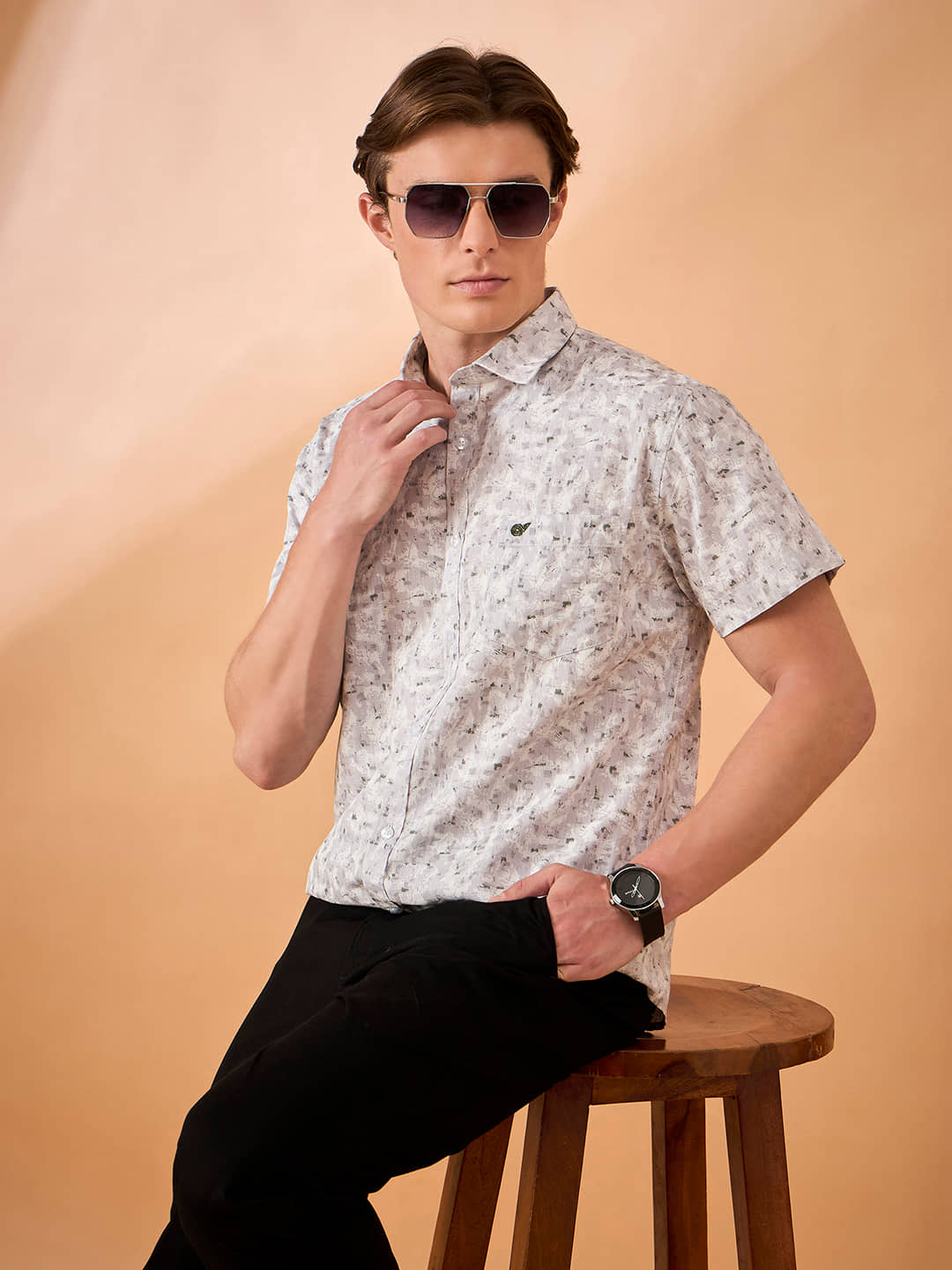 Club York Cotton Blend Slim Fit Printed Half Sleeves Men's Casual Shirt - Grey ( Pack of 1 )