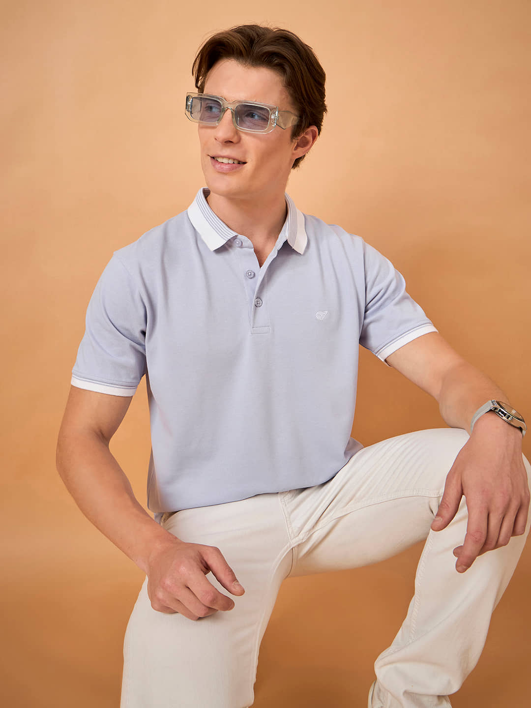 Club York Men Cotton Blend Regular Fit Solid Polo T Shirt ( Lavender )