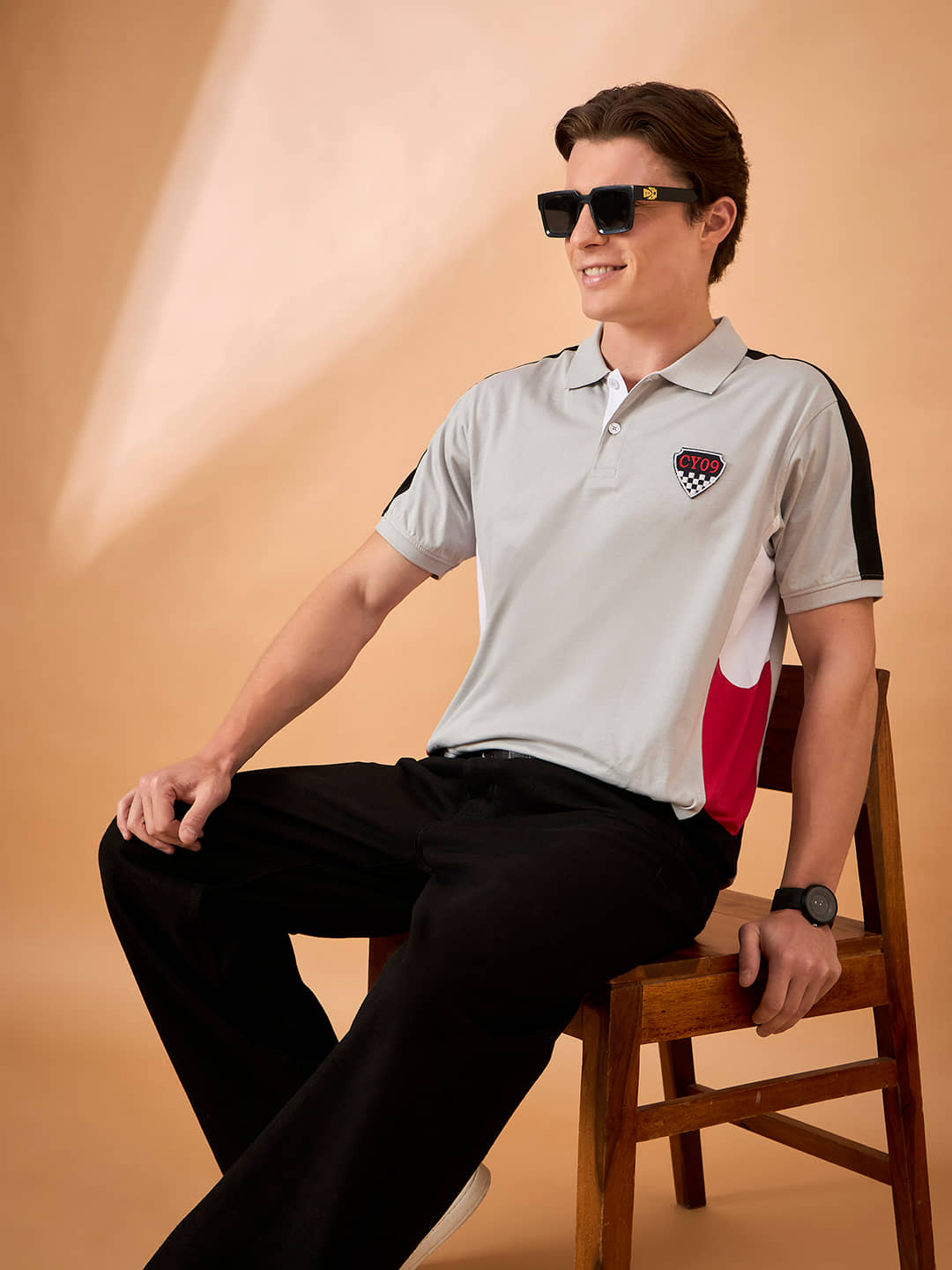 Club York Men Cotton Blend Regular Fit Colorblock Polo T Shirt ( Grey )