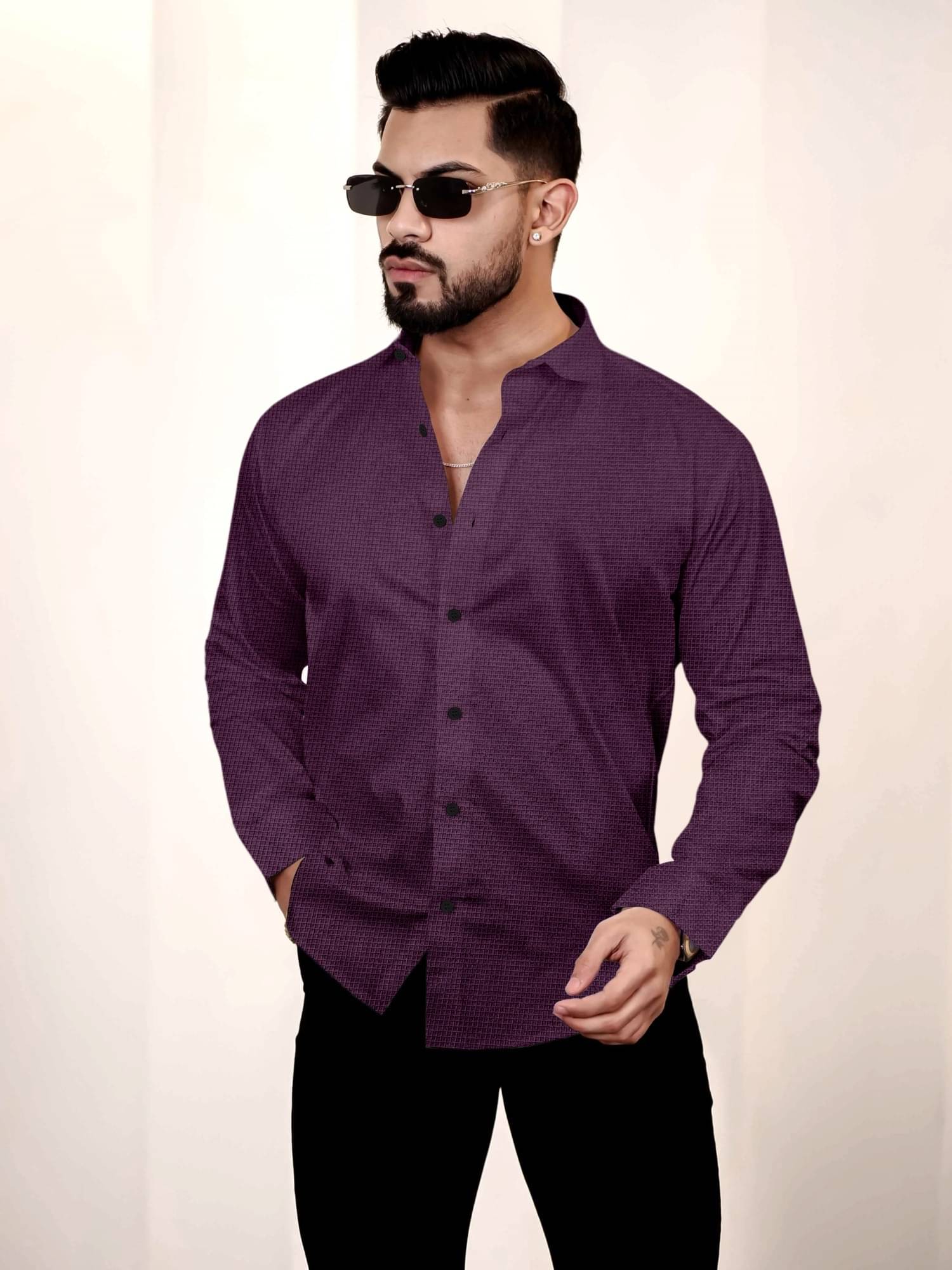 D&B Cotton Blend Regular Fit Self Design Full Sleeves Men's Casual Shirt - Purple ( Pack of 1 ) D&B Cotton Blend Regular Fit Self Design Full Sleeves Men's Casual Shirt - Purple ( Pack of 1 )