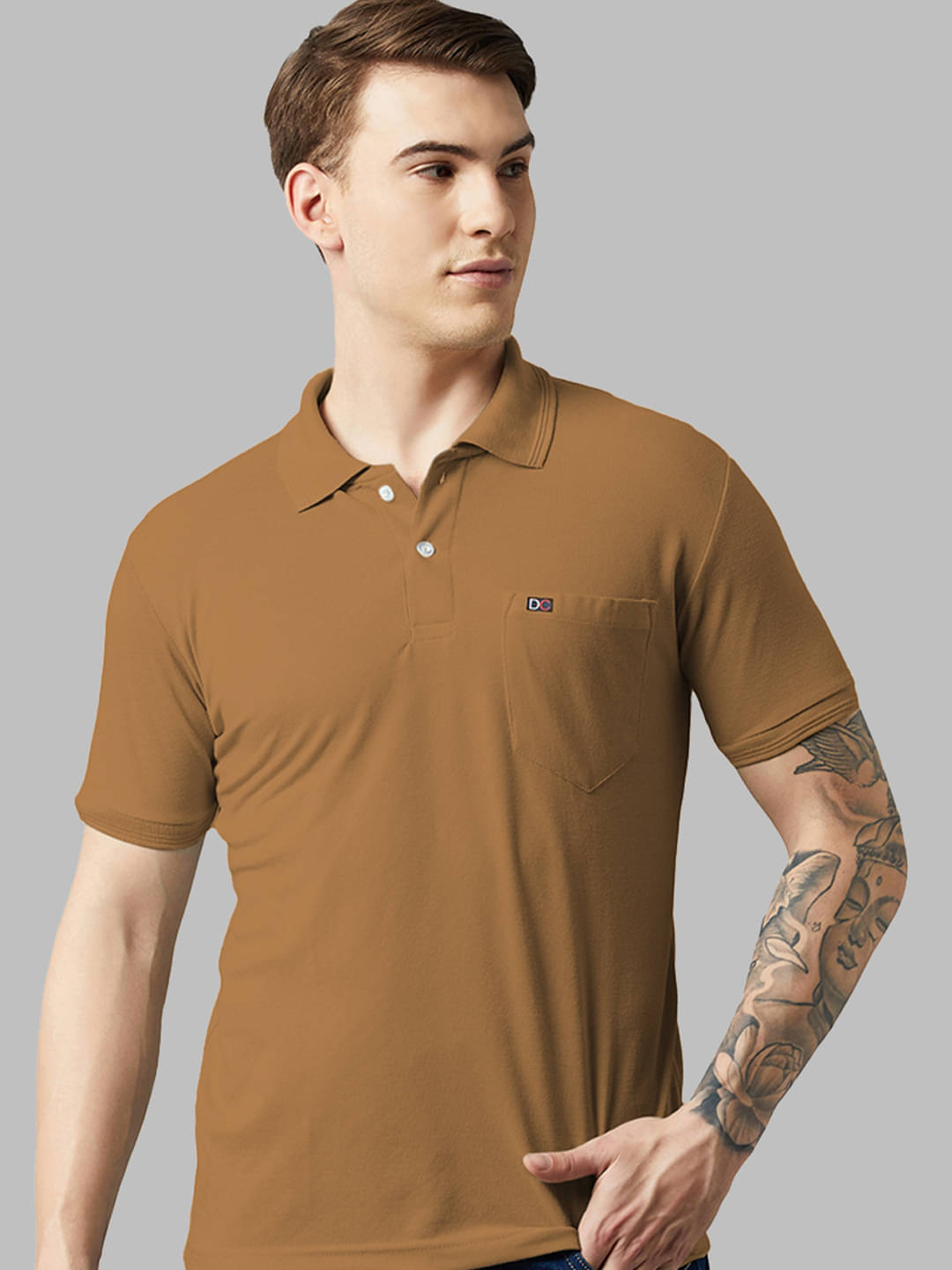     			DISTORTION CREW Men Cotton Blend Regular Fit Solid Polo T Shirt ( Brown )