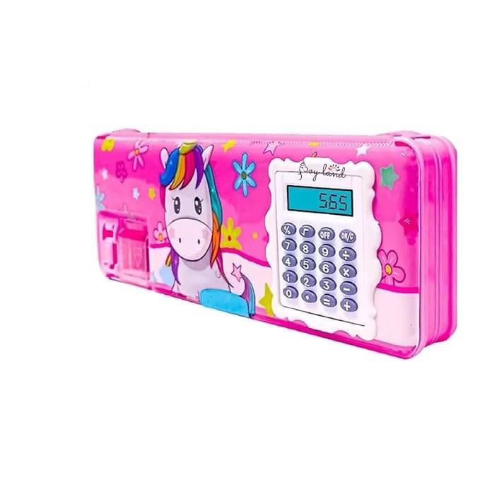     			FREEDY  1 Pcs calculator geometry, Dual Sharpener With Calculator, Double sided Unicorn Art Plastic Pencil Box  (Set of 1, Pink)
