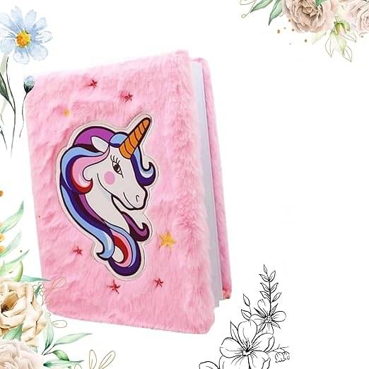     			FREEDY Unicorn Fur Diary for Kids Fur Notebook for Girls Personal Diary for Kids School A5 Notebook Designer Diary for Kids Birthday Return For Kids Both Side Ruled 160 Pages  (Pink)