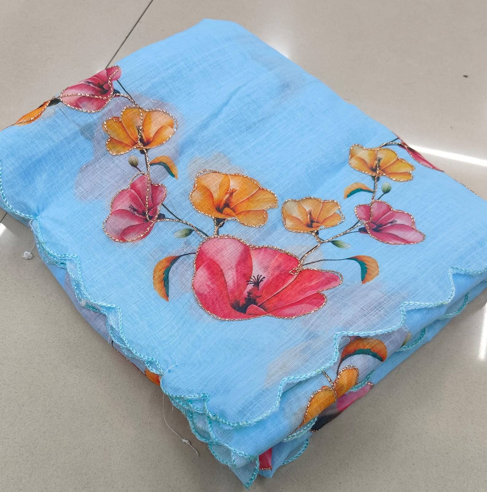     			GOPI SAREE Cotton Printed Saree With Unstitched Blouse Piece ( SkyBlue )