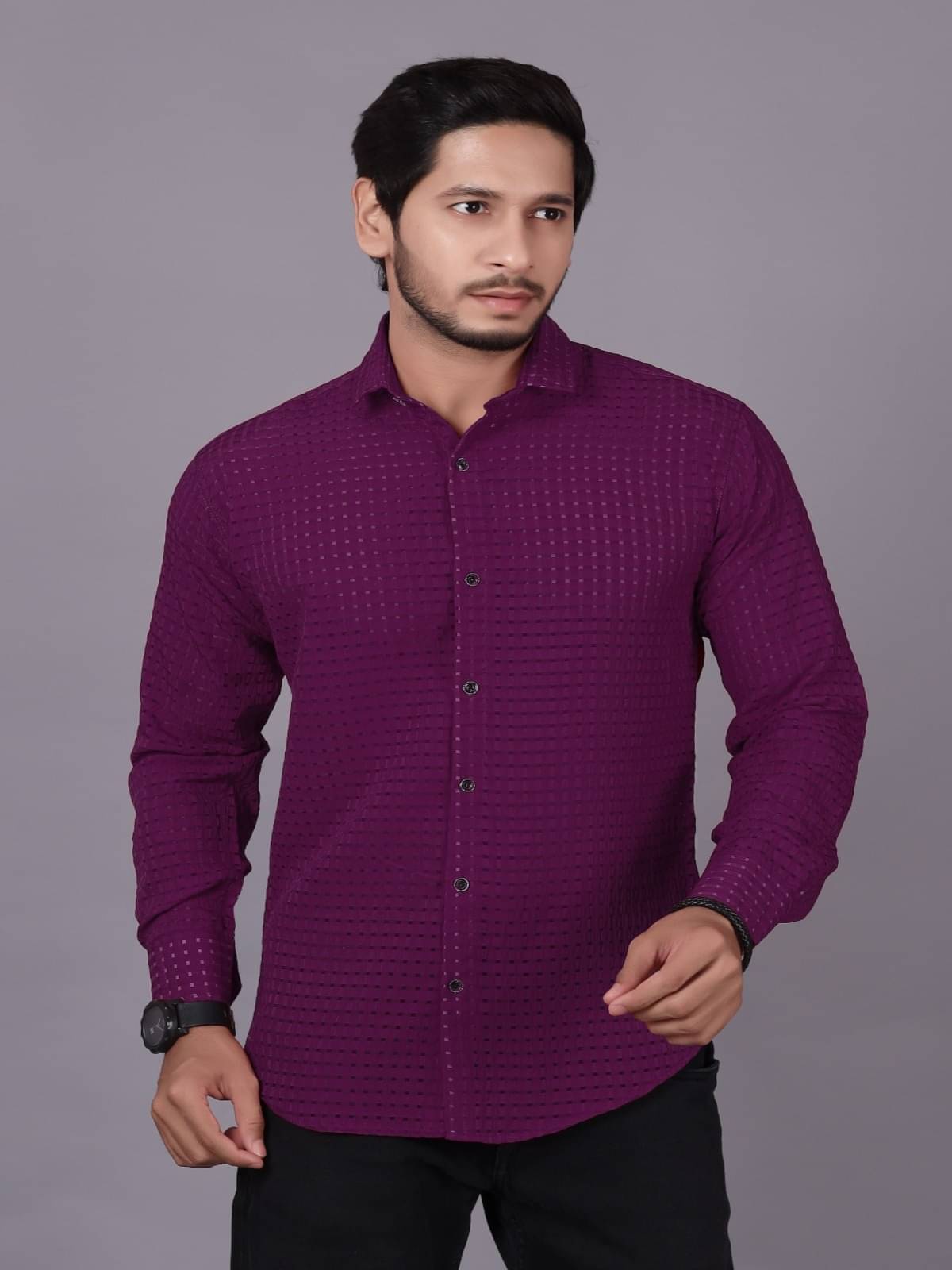     			JEEVAAN - THE PERFECT FASHION Poly Cotton Regular Fit Self Design Full Sleeves Men's Casual Shirt - Purple ( Pack of 1 )