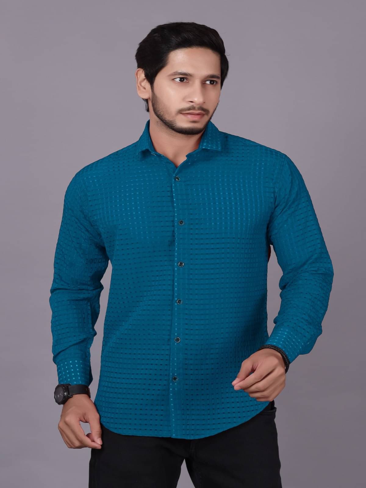 JEEVAAN - THE PERFECT FASHION Poly Cotton Regular Fit Popcorn Textured Full Sleeves Men's Casual Shirt - Blue ( Pack of 1 ) JEEVAAN - THE PERFECT FASHION Poly Cotton Regular Fit Popcorn Textured Full Sleeves Men's Casual Shirt - Blue ( Pack of 1 )